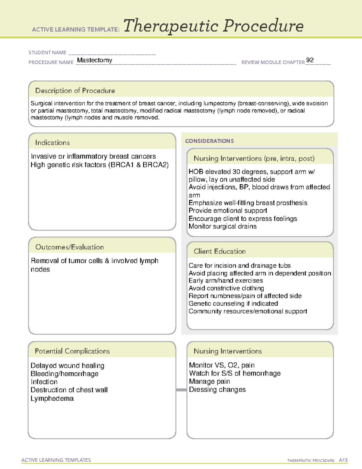 ATI Mastectomy Template - ACTIVE LEARNING TEMPLATES THERAPEUTIC ...