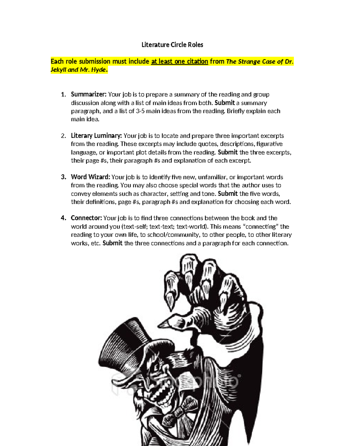 Literature Circle Roles - Jekyll and Hyde - Literature Circle Roles ...