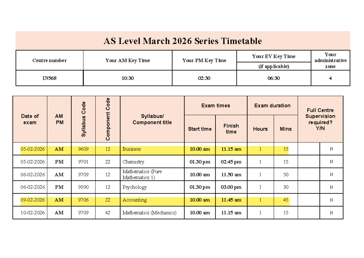 AS Level March 2026 Exam Timetable and Component Codes - Studocu