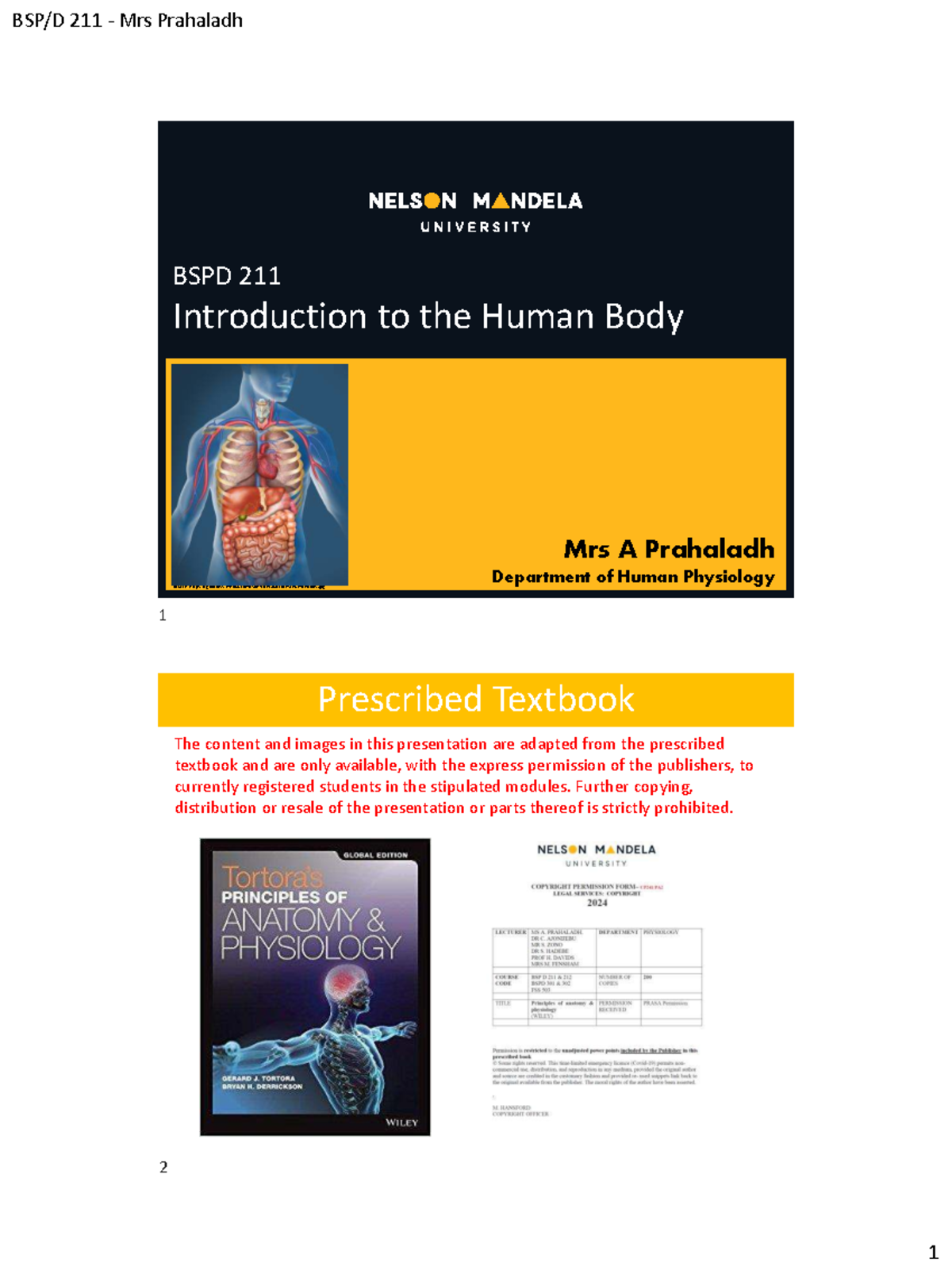 BSPD 211 Lecture Notes: Introduction to the Human Body 2024 - Studocu