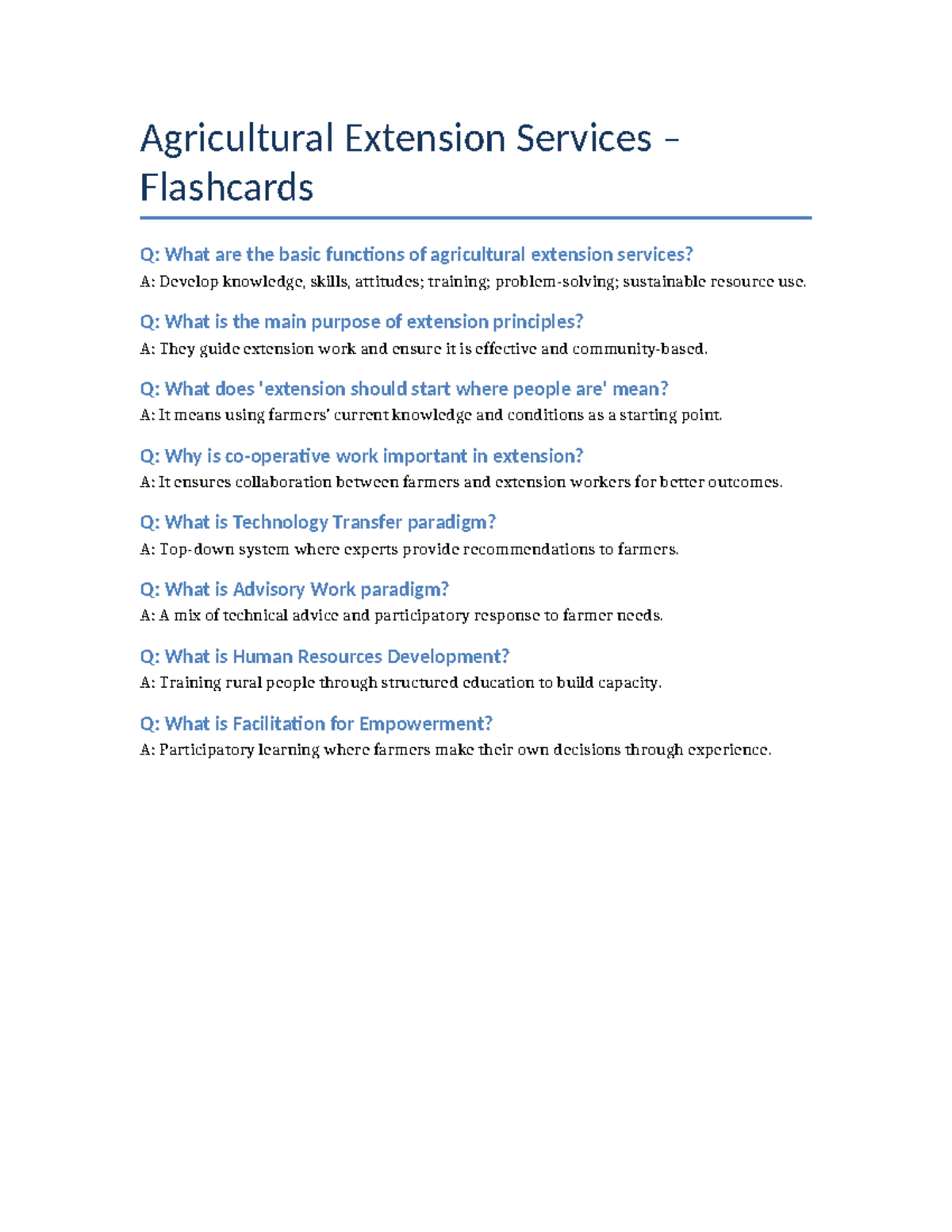 Agricultural Extension Services Flashcards: Key Functions & Principles ...
