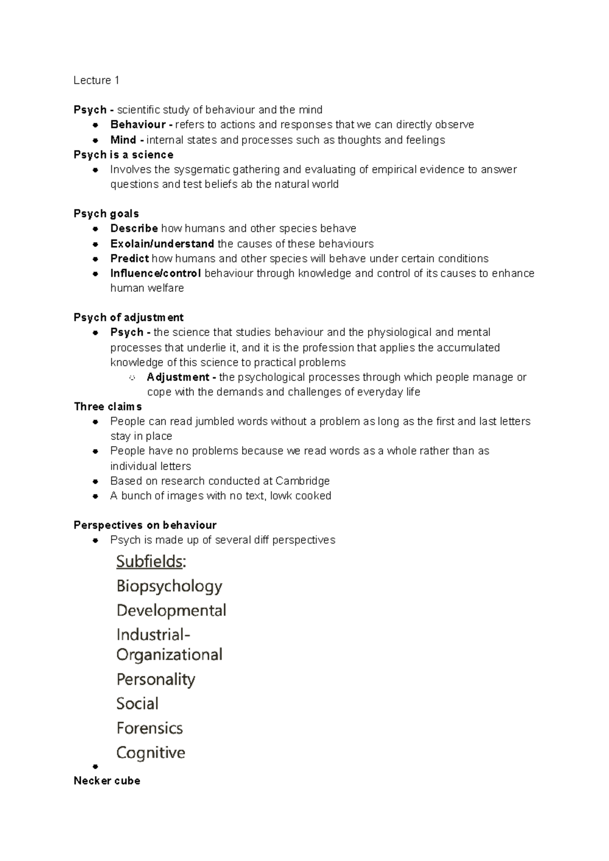 Psych 101: Lecture 1 - Understanding Behavior and the Mind - Studocu