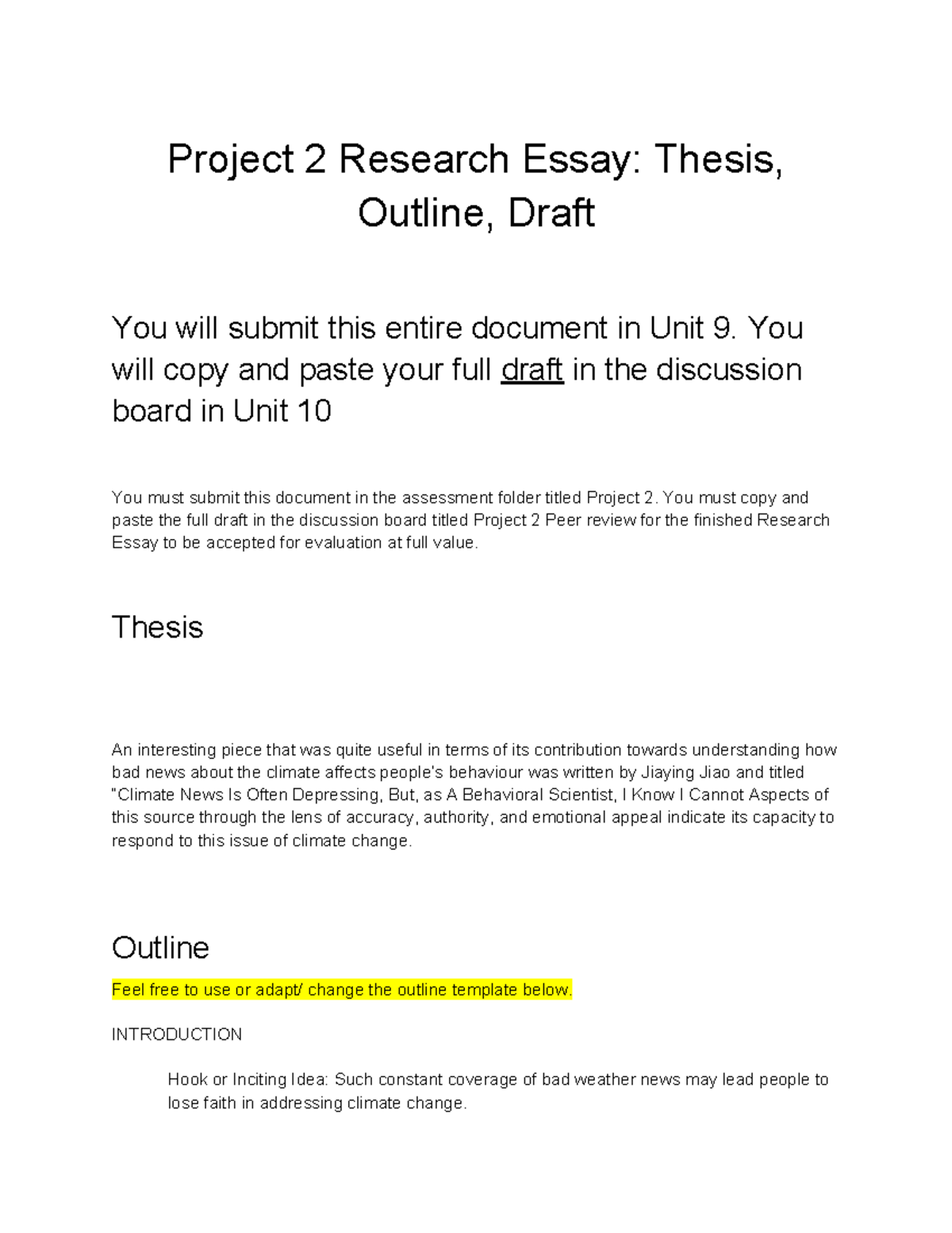 Project 2 Research Essay Draft Template goviii - Project 2 Research ...