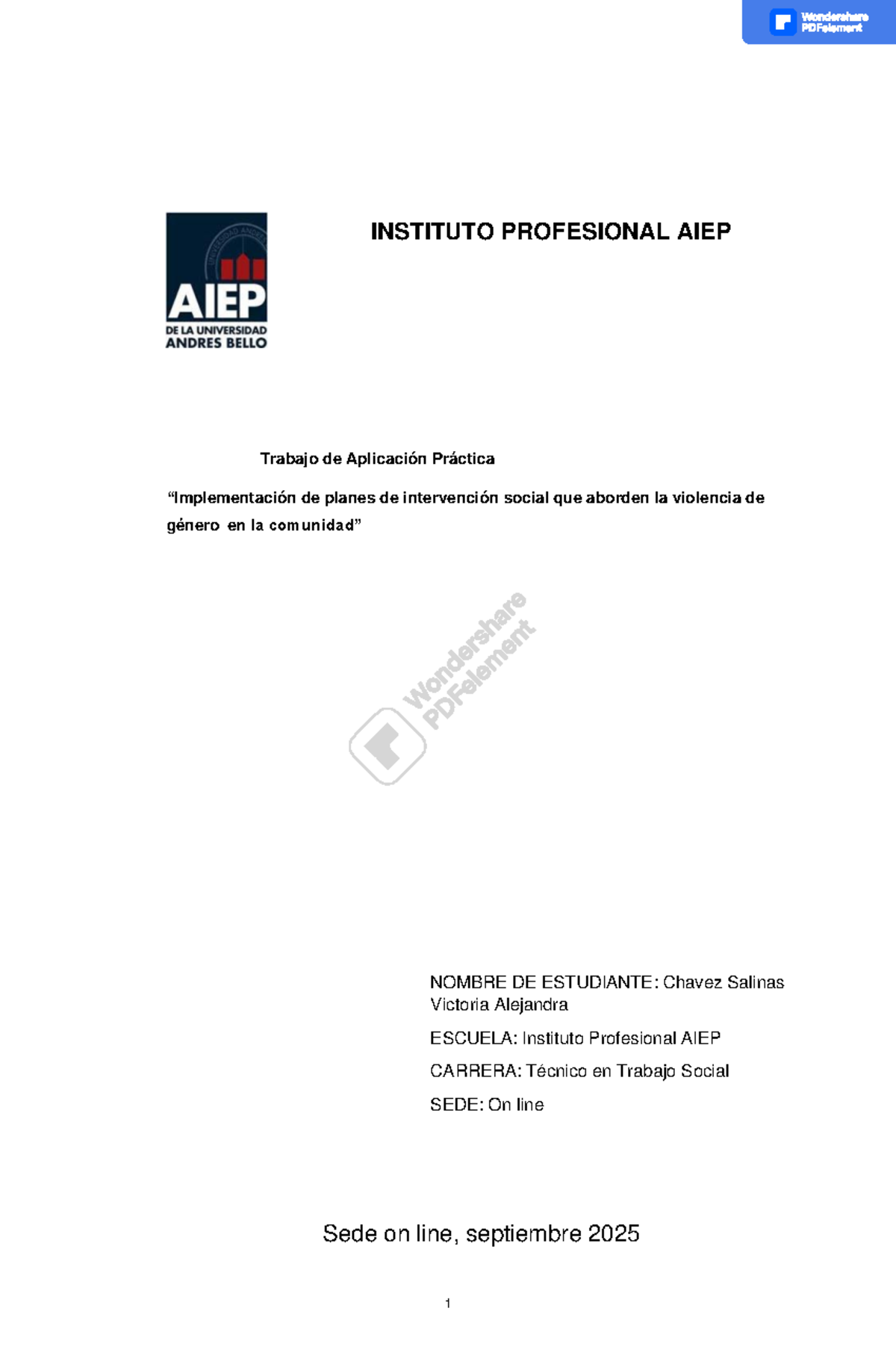 Trabajo de Aplicación Práctica: Intervención Social en Violencia de ...