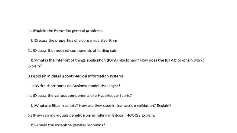 BCT Important Questions - Consensus Algorithms, Blockchain & More - Studocu
