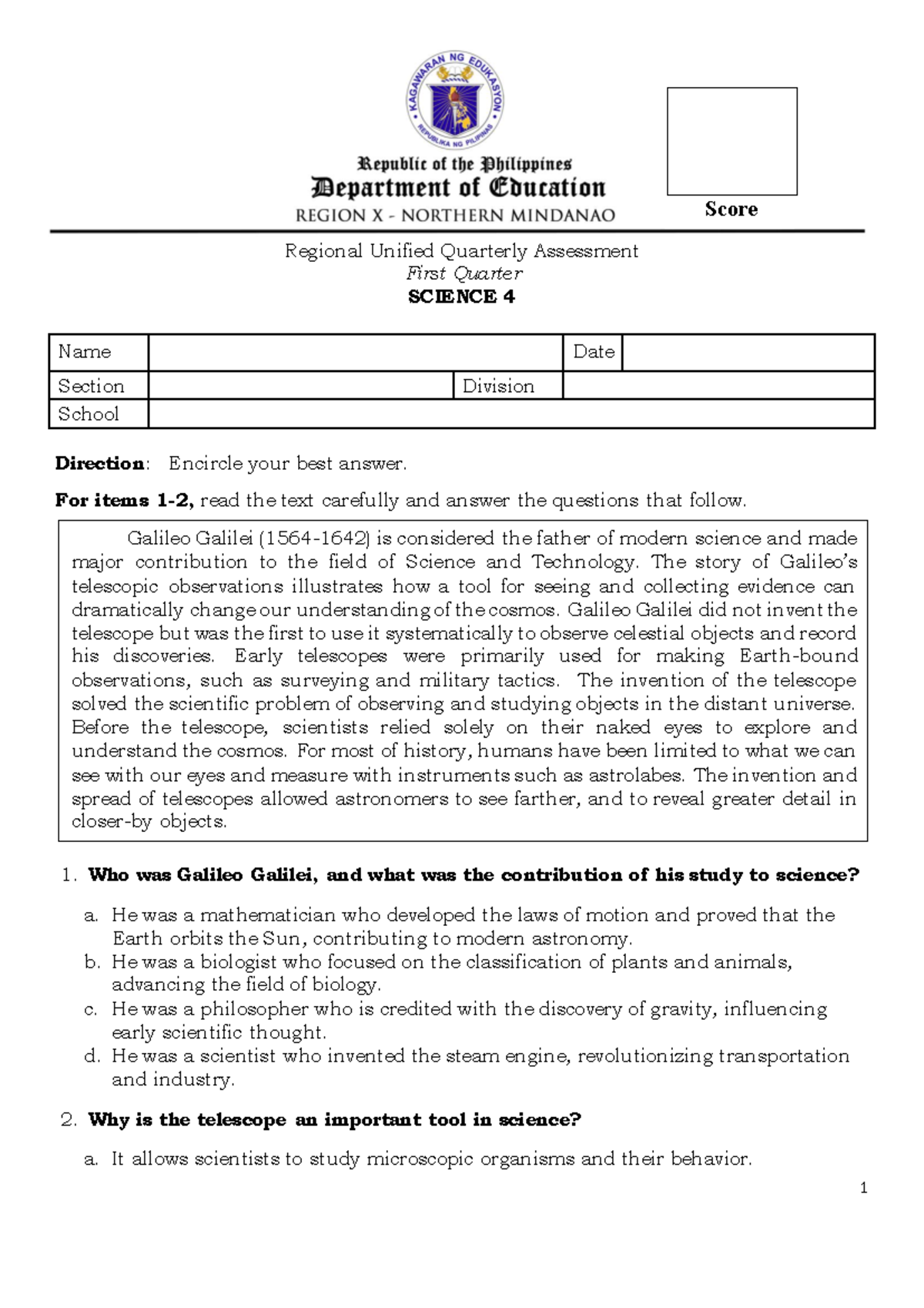 Science 4 - Final RUQA - bhjygu - 1 Regional Unified Quarterly ...