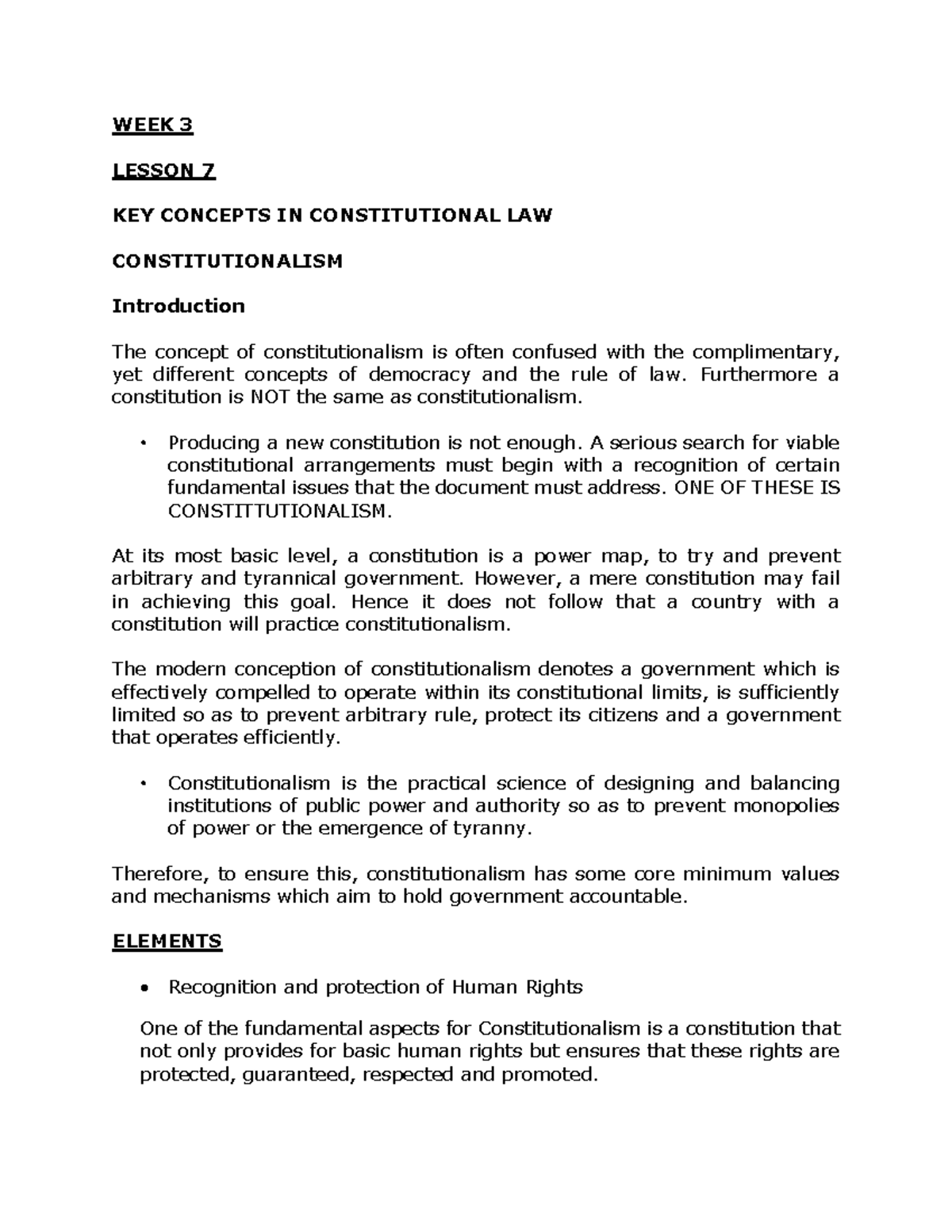 W3 - Lesson Notes on Constitutional Law & Rule of Law Concepts - Studocu