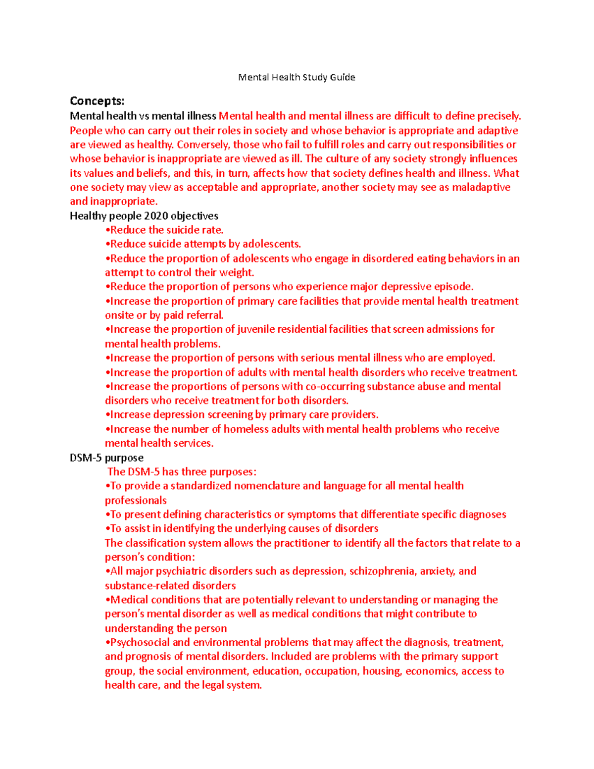 Mental Health Study Guide: Key Concepts and Disorders Overview - Studocu