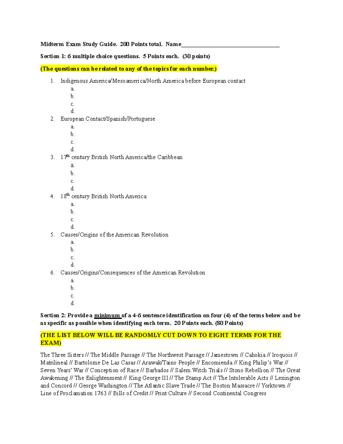 HIST 101 Midterm Exam Study Guide - Studocu