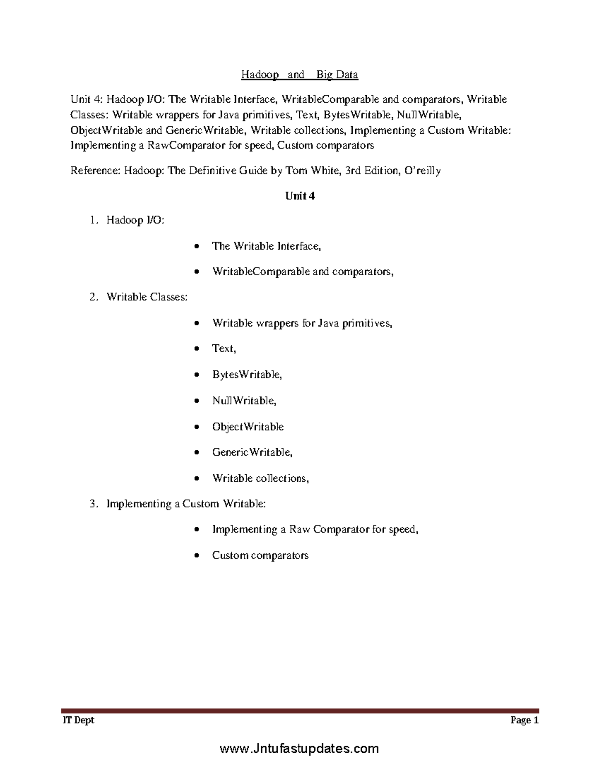 R16 4-1 BDA - Unit-4 - bda - IT Dept Page 1 Hadoop and Big Data Unit 4 ...