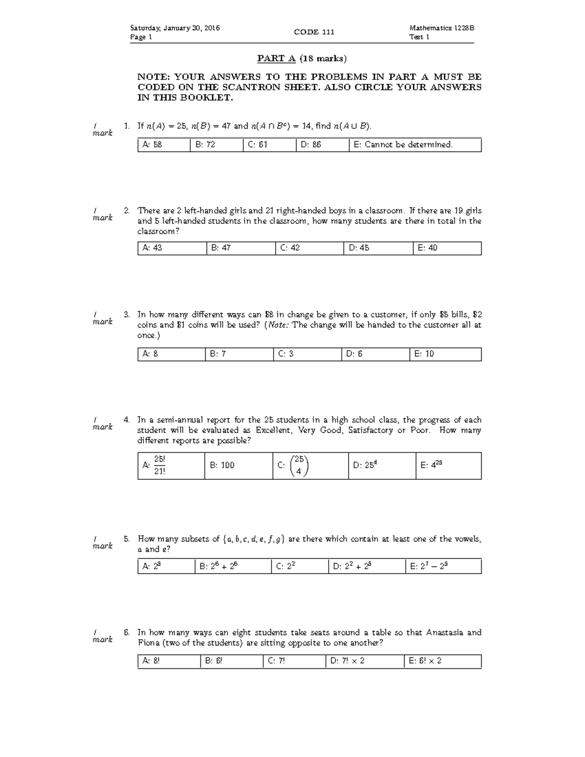 Math 1228B Test 1 Solutions and Important Concepts (2016) - Studocu
