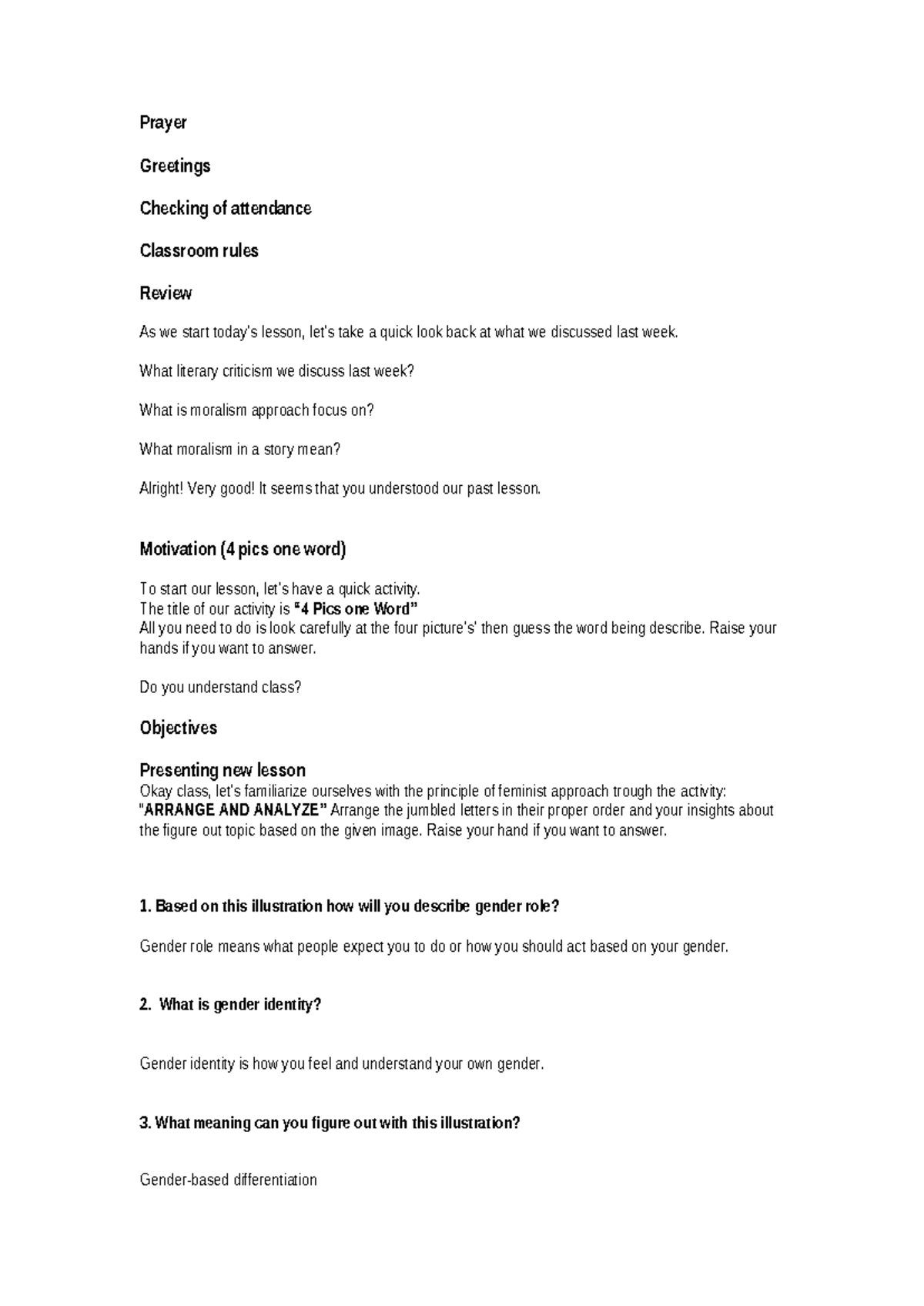 Lesson on Gender Roles and Identity: Classroom Activities and ...
