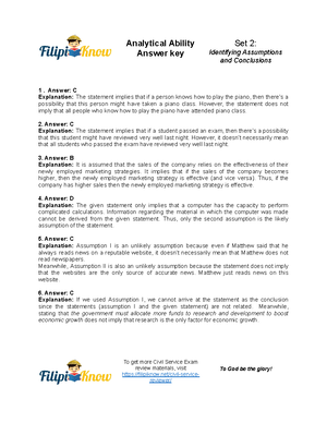 Analytical Ability Practice Test Set 5 Answers - Analytical Ability ...