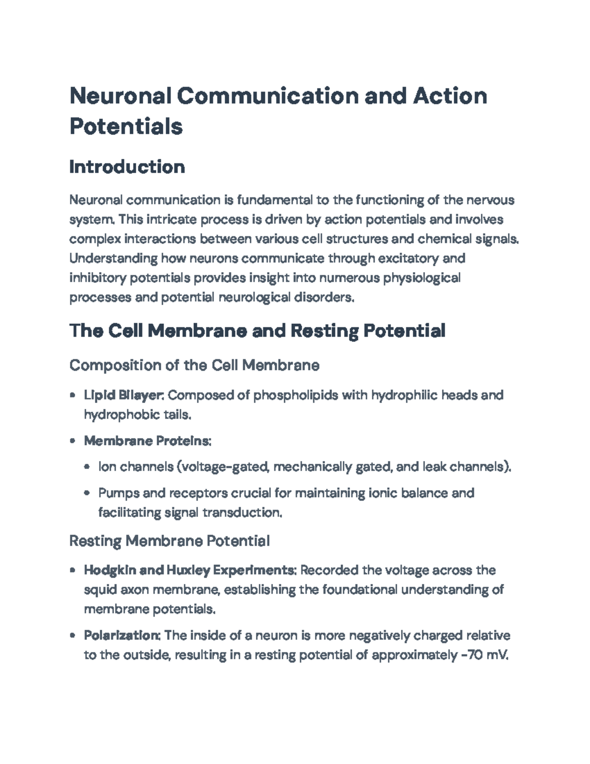 Neuronal Communication & Action Potentials: Insights into ...