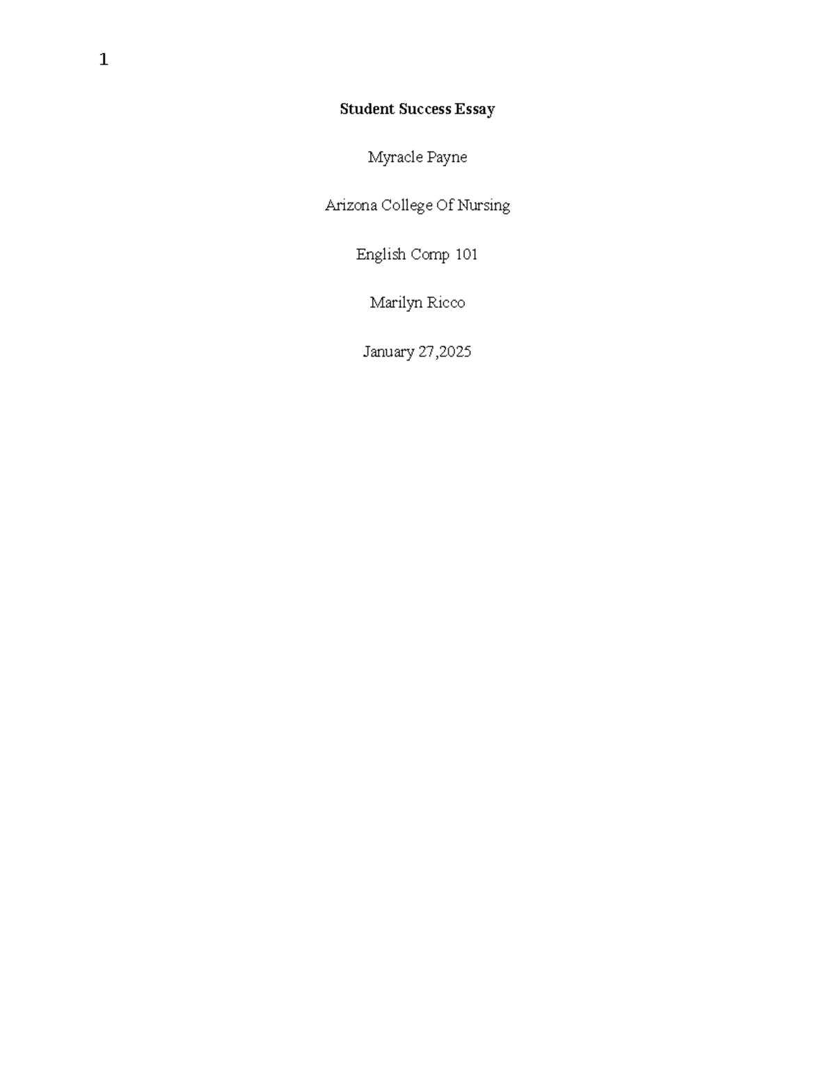 ENG 101: Student Success Strategies and Reflections Essay - Studocu