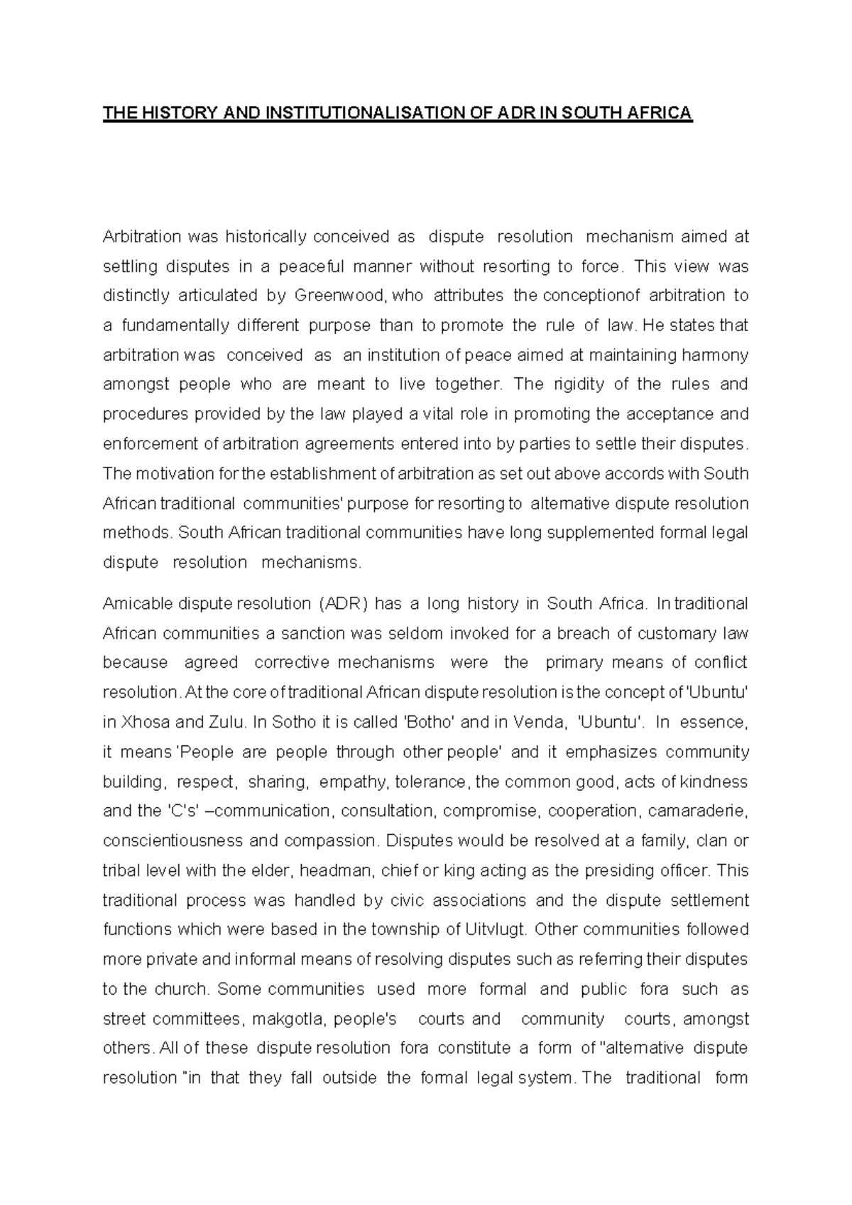 The History and Institutionalisation of ADR in South Africa: A Study ...