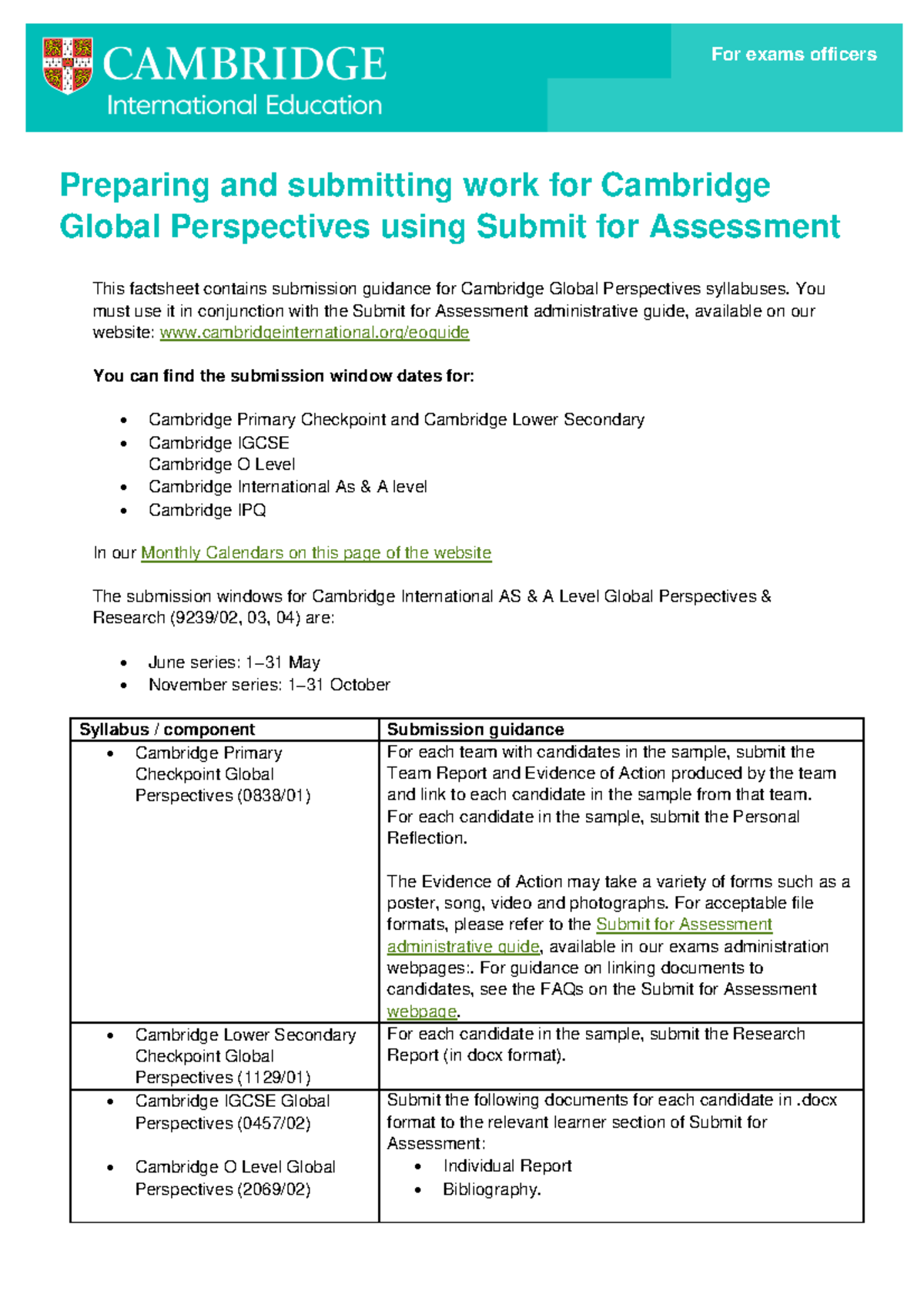 Cambridge Global Perspectives Submission Guide (682286) - Studocu