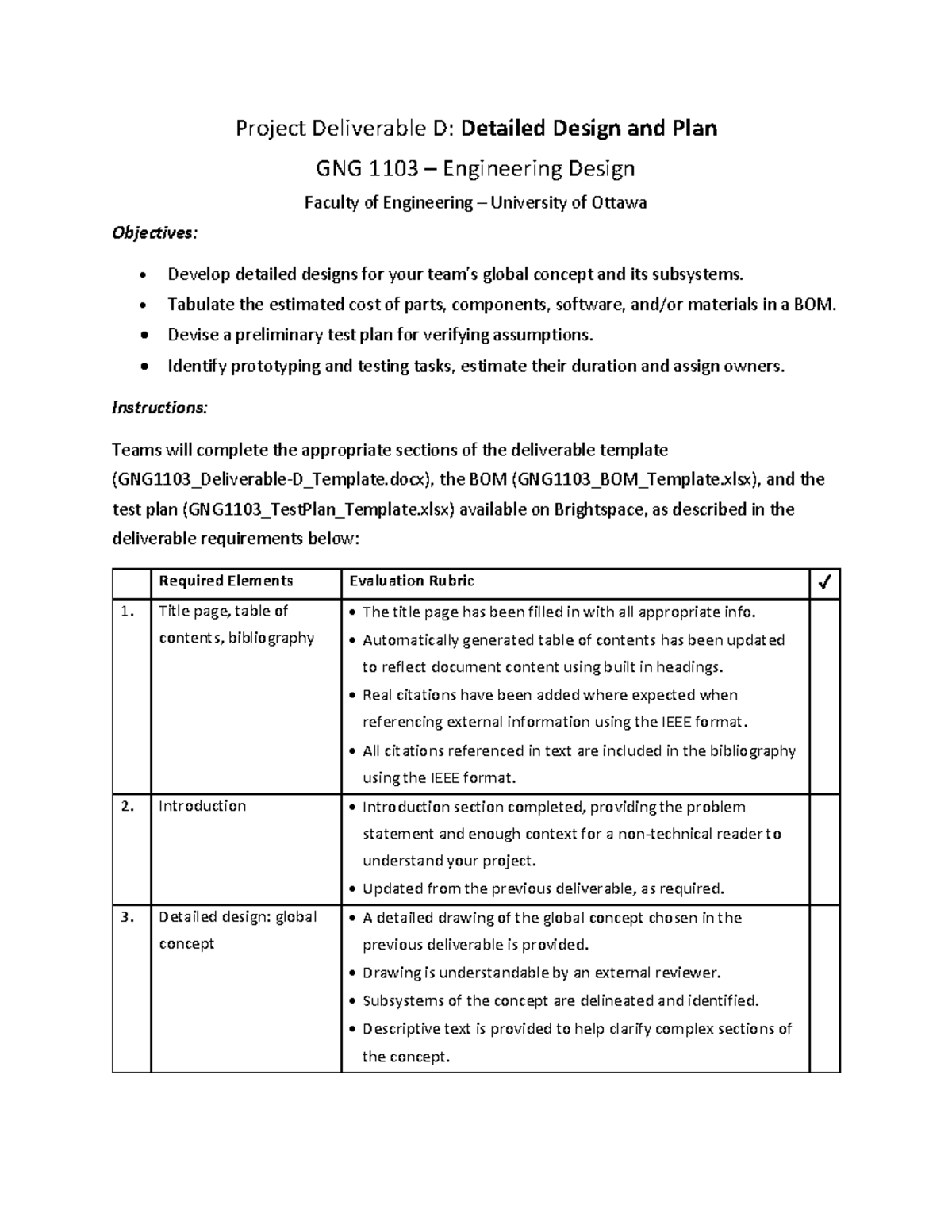 Project Deliverable D: Detailed Design & Test Plan GNG 1103 - Studocu