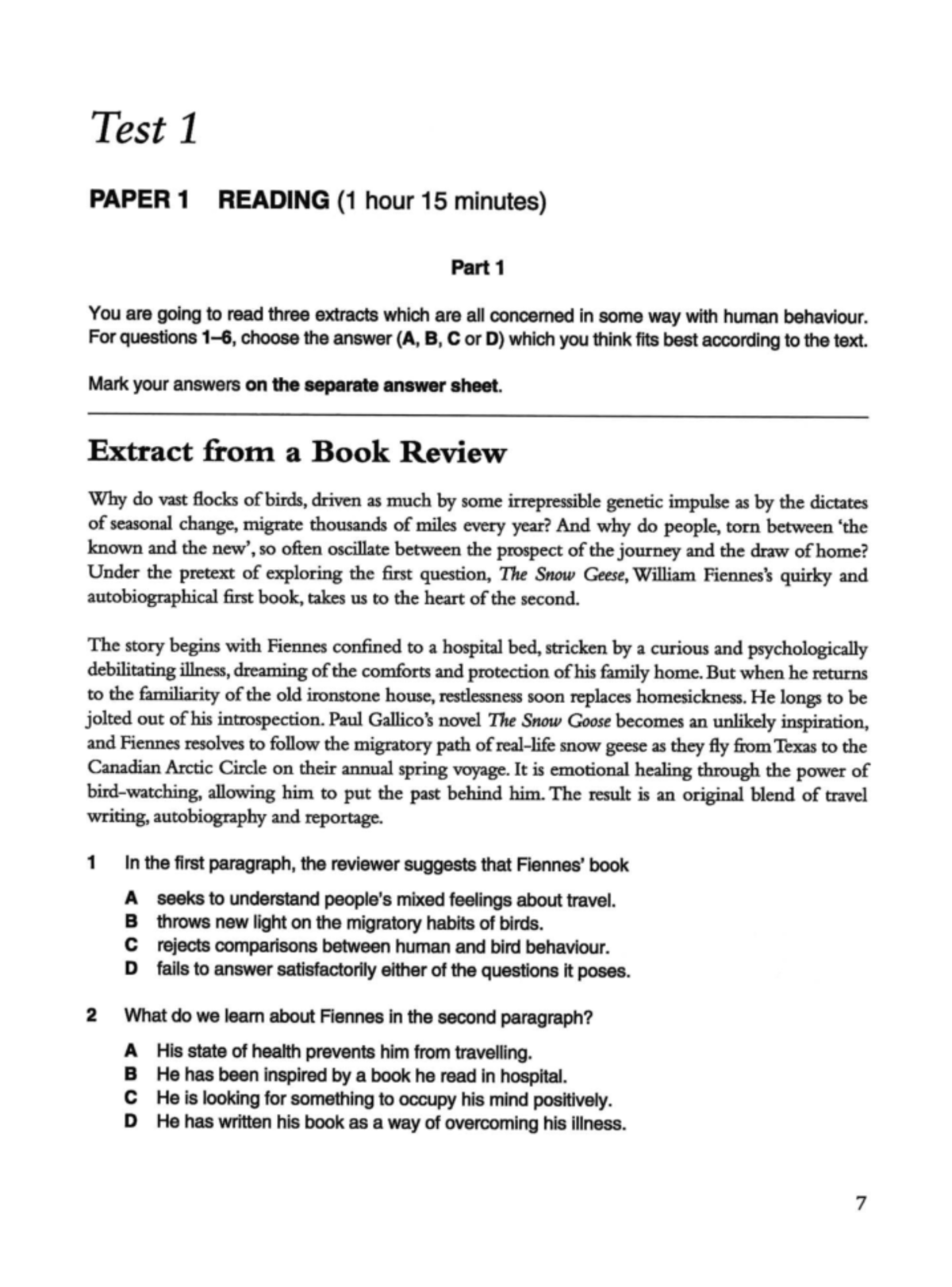 CAE 2 Test 1 Reading and Use of English Practice Paper - Studocu