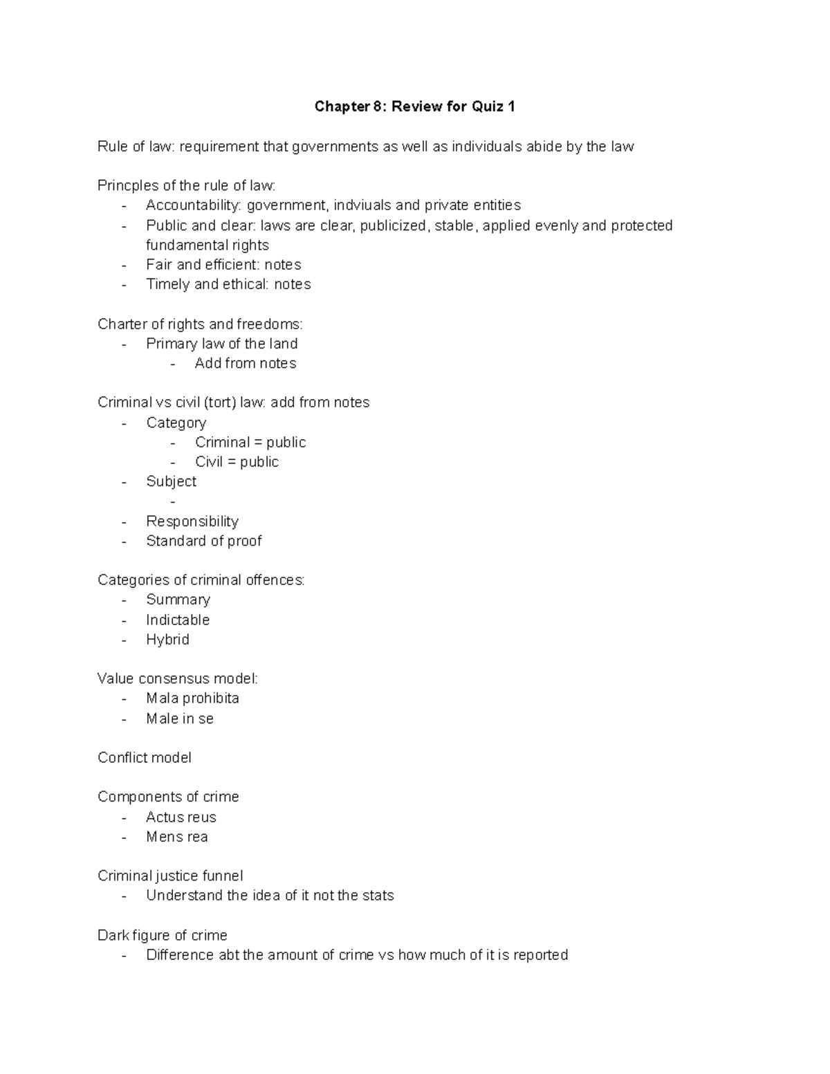 Crim 101: Chapter 8 Review for Quiz 1 on Rule of Law Principles - Studocu