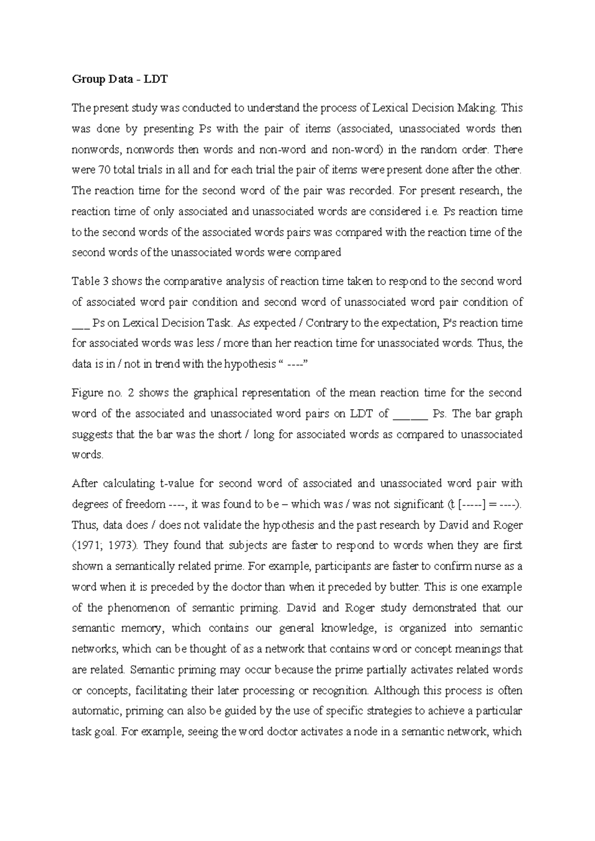 Group Data Analysis on Lexical Decision Task (LDT) - Studocu