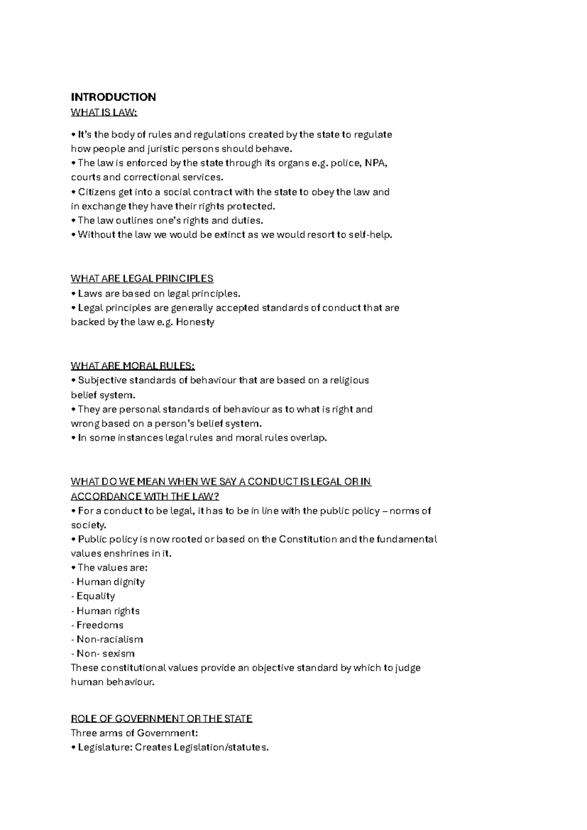 BER 220: Introduction to Law and Legal Principles (Weeks 1-5) - Studocu