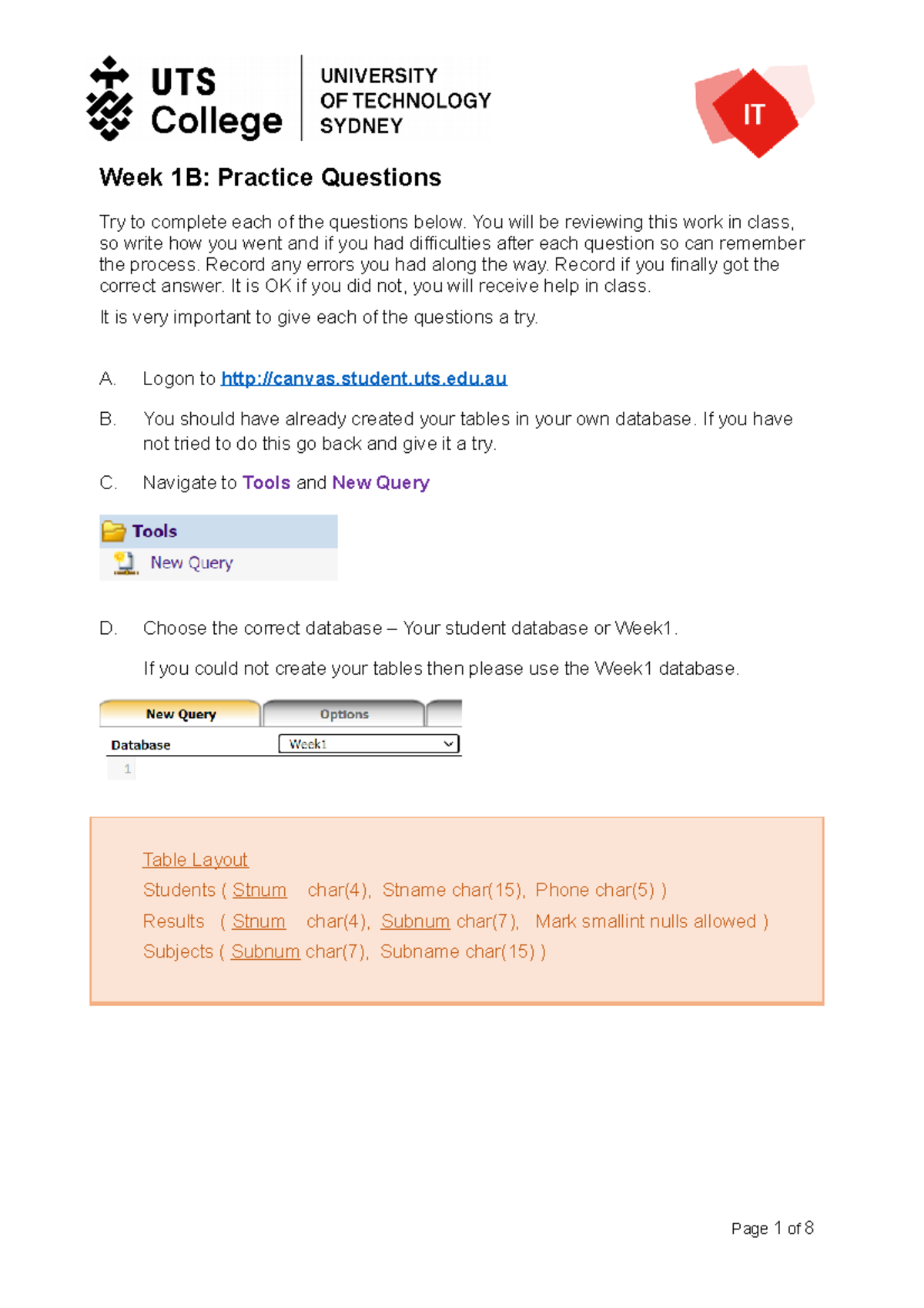 Week 1B - SQL Practice Questions and Experiences - Studocu