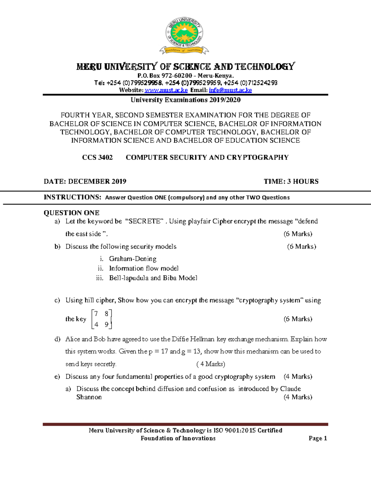 CCS-3402 Final Exam Notes on Computer Security & Cryptography - Studocu