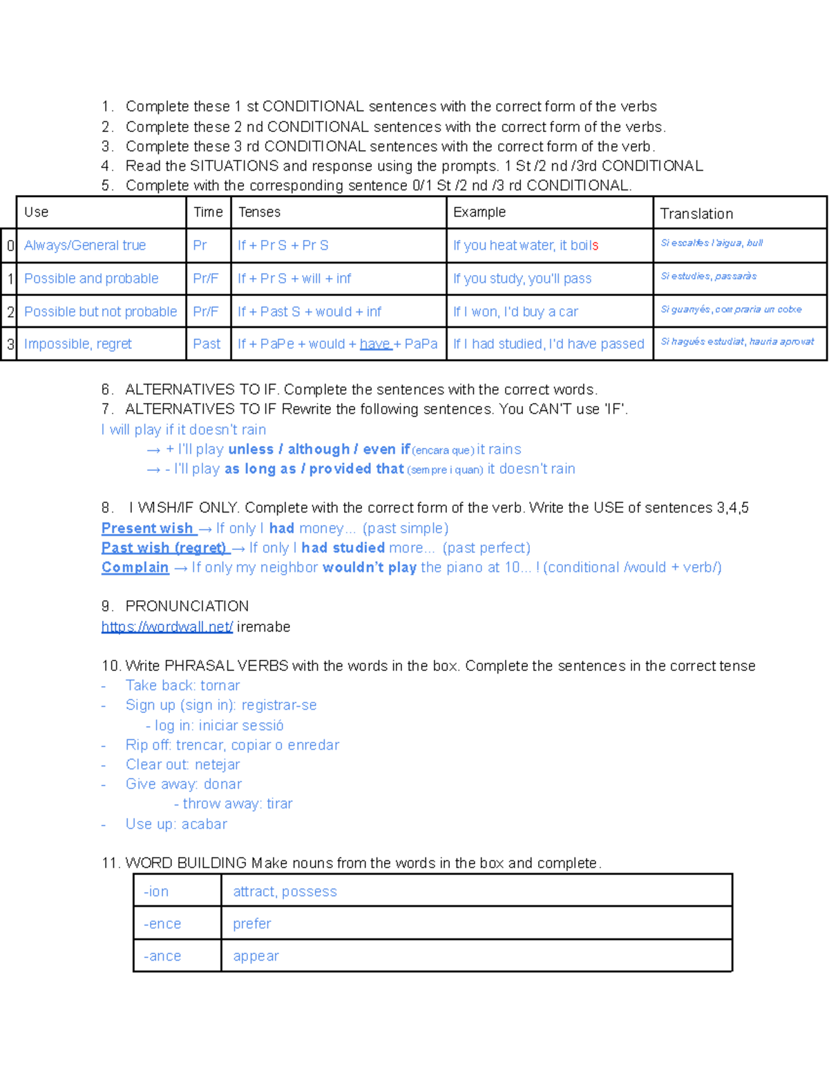 Unit 4 - Examen inglés 2nd of batchillerato of conditionals and it's ...