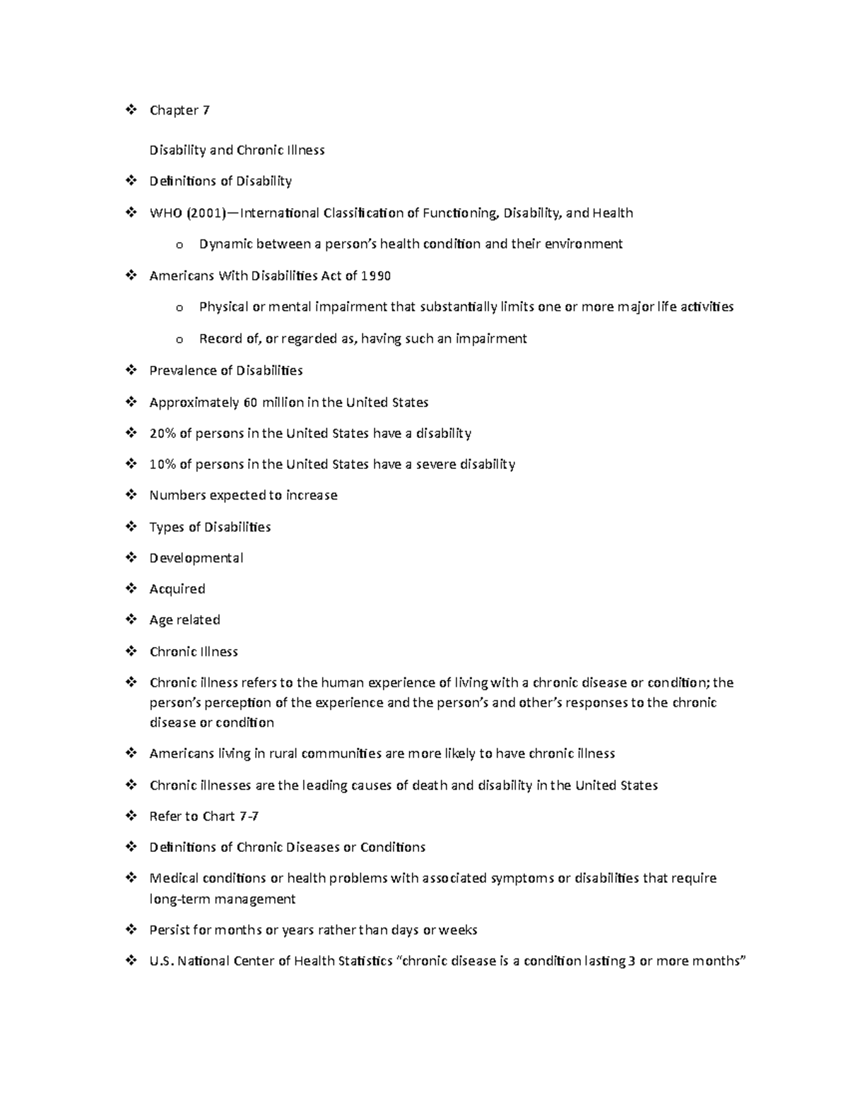 Chapter 7 - Notes on Disability and Chronic Illness Management - Studocu
