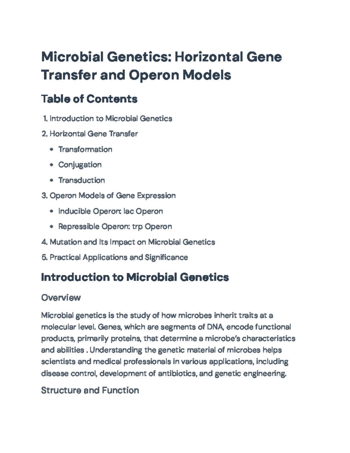 Microbial Genetics (BIO101): Gene Transfer and Operon Models Overview ...