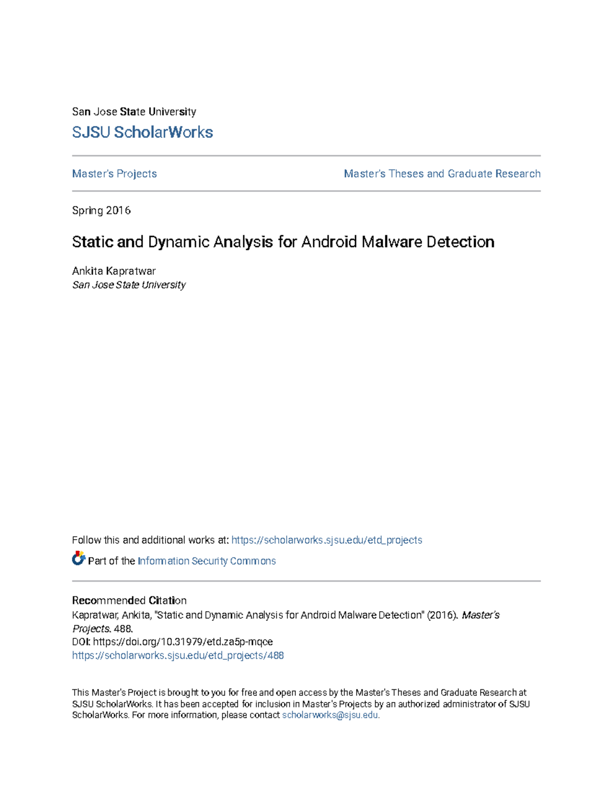 Static & Dynamic Analysis for Android Malware Detection (CS 2016) - Studocu