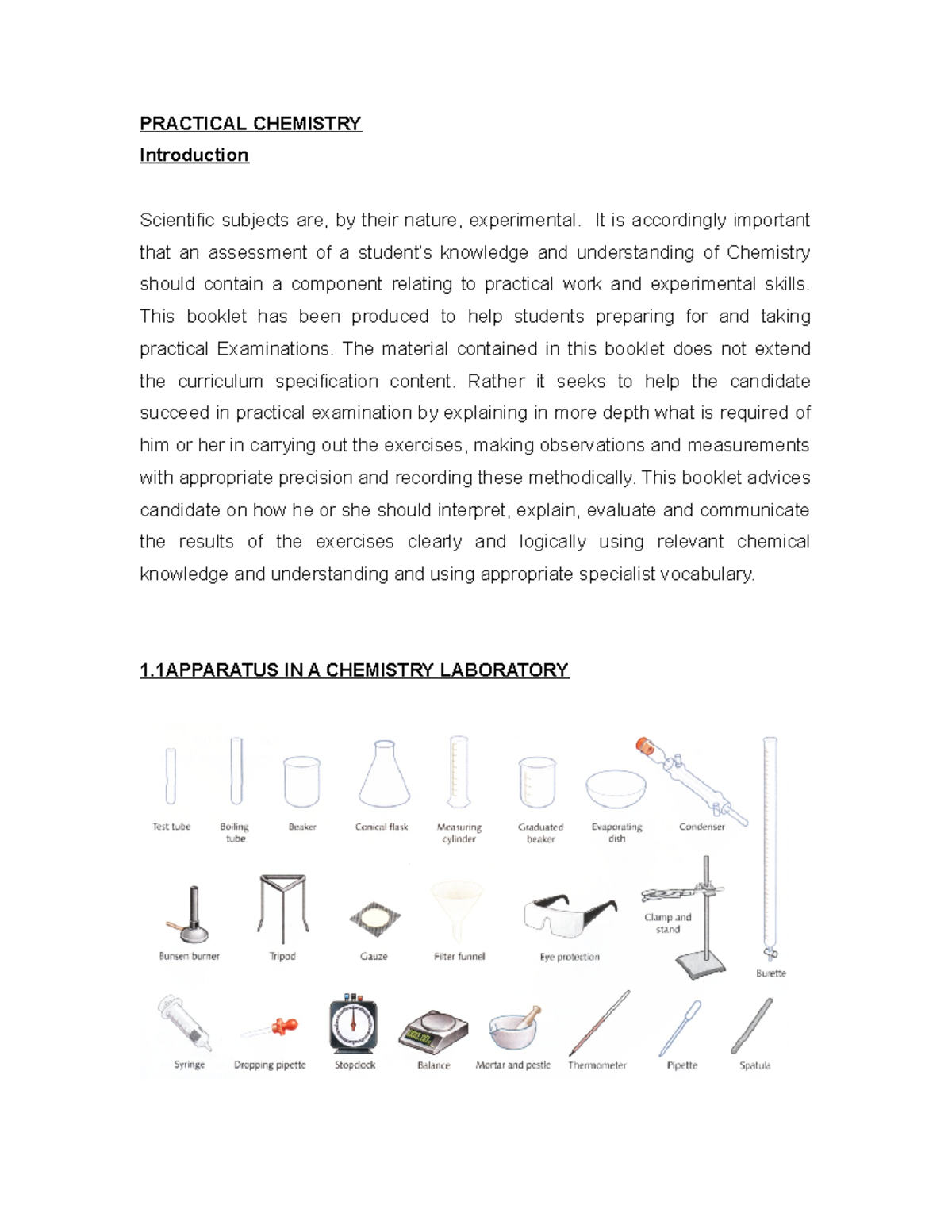 Chemistry notes first part-1 - PRACTICAL CHEMISTRY Introduction ...