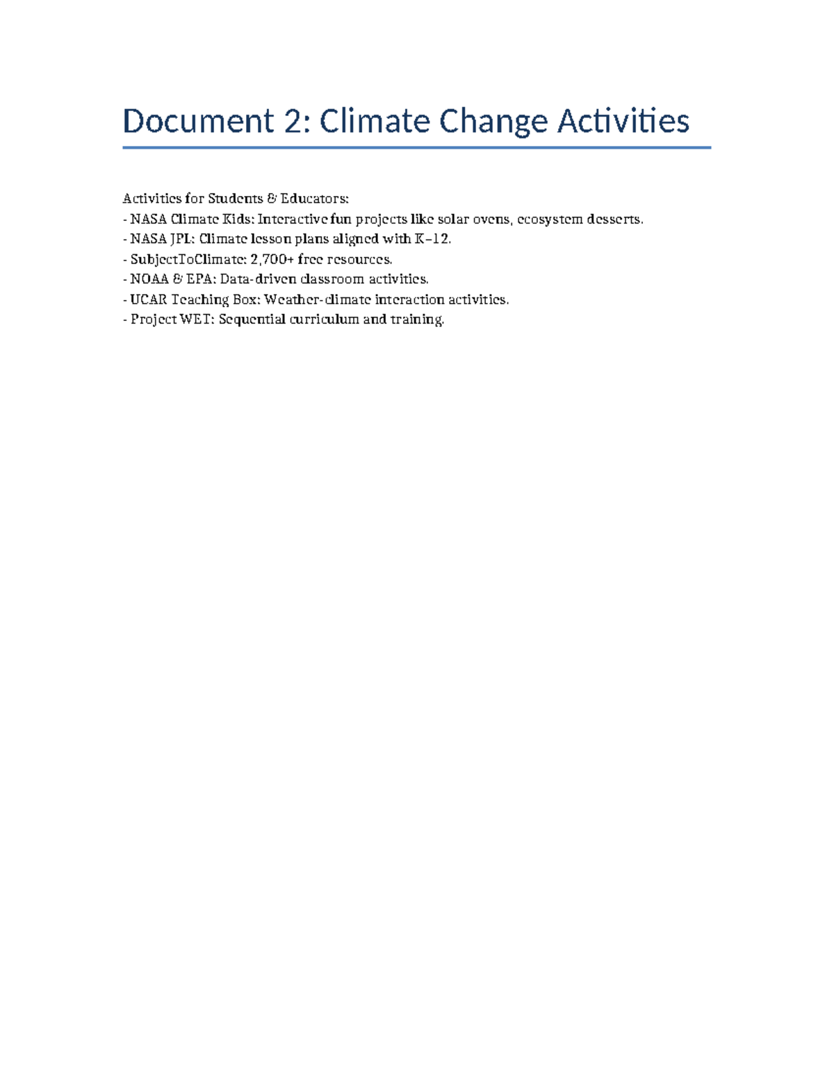 Climate Change Activities - Science, Technology, and Society - Document ...