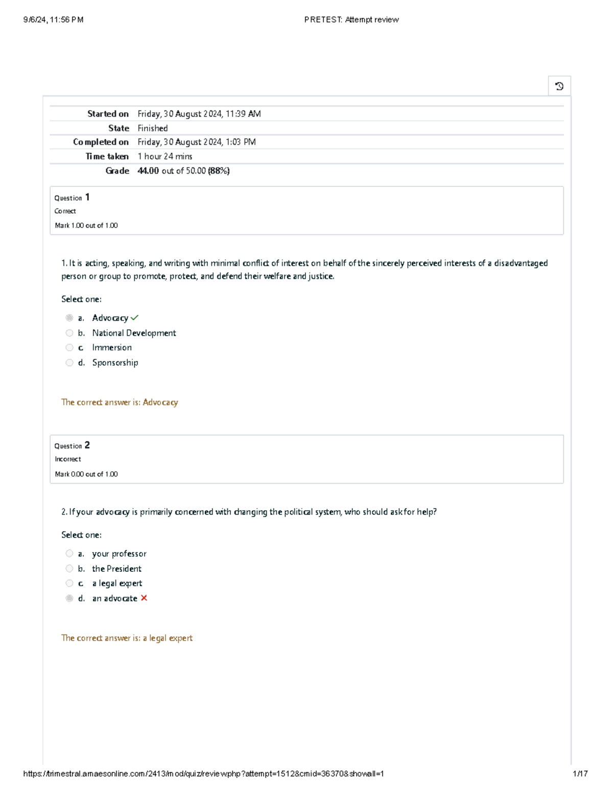 NSTP Pretest Attempt - Score 44/50 (88%) Analysis and Review - Studocu