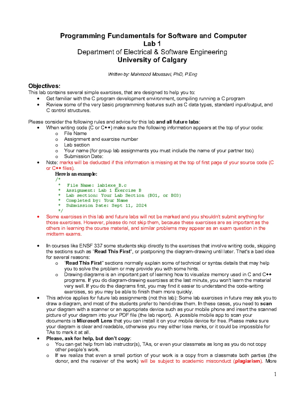 ENSF 337 Lab 2 Instructions - Pair Programming and Pointer Exercises ...