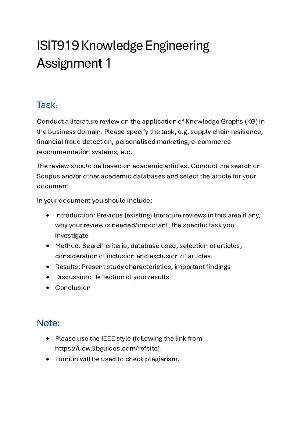 ISIT919 Knowledge Engineering Assignment 1: Literature Review on ...