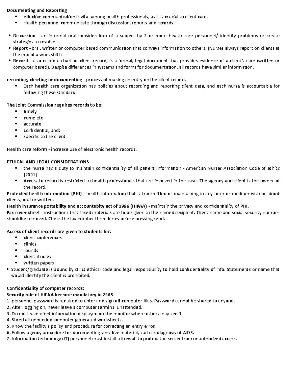 NUR 305 Final Exam Notes: Documenting and Reporting in Nursing - Studocu