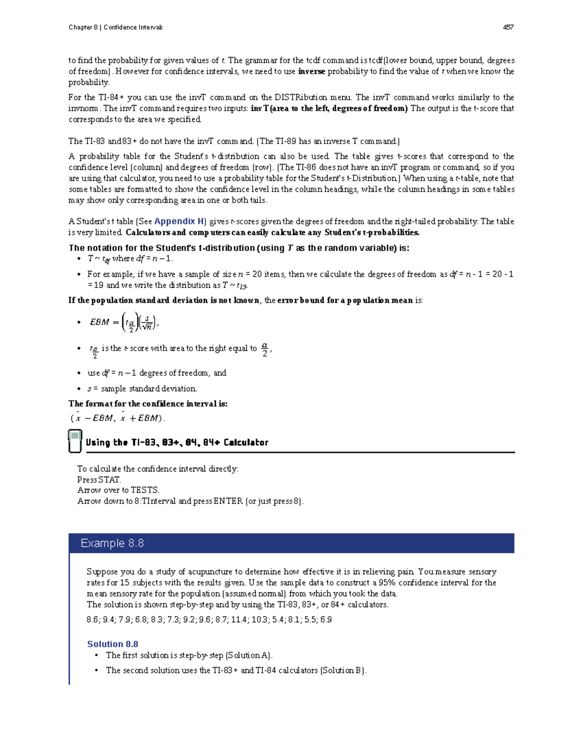 Chapter 8: Confidence Intervals and the invT Command in Introductory ...