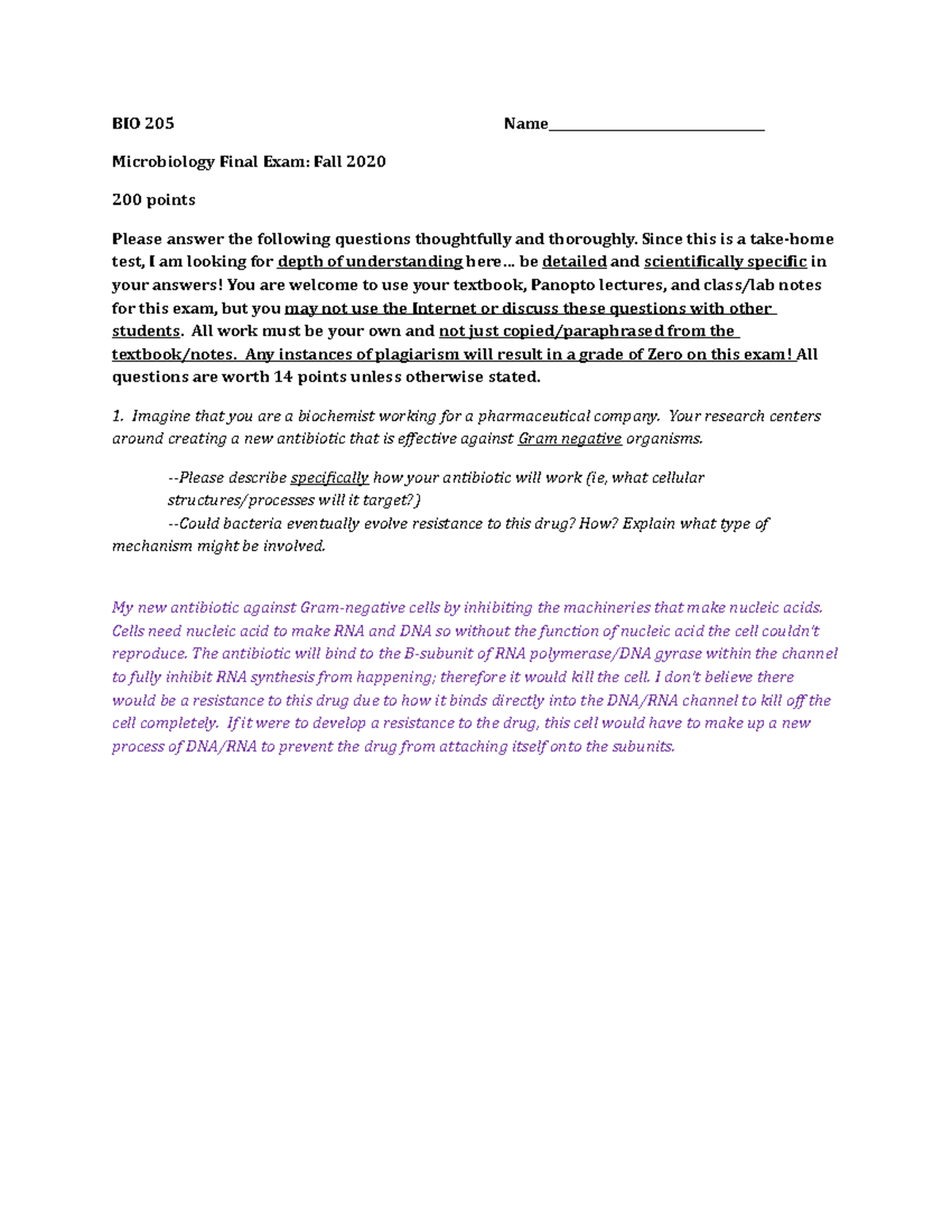BIO 205 Microbiology Final Exam Study Guide: Fall 2020 - Studocu