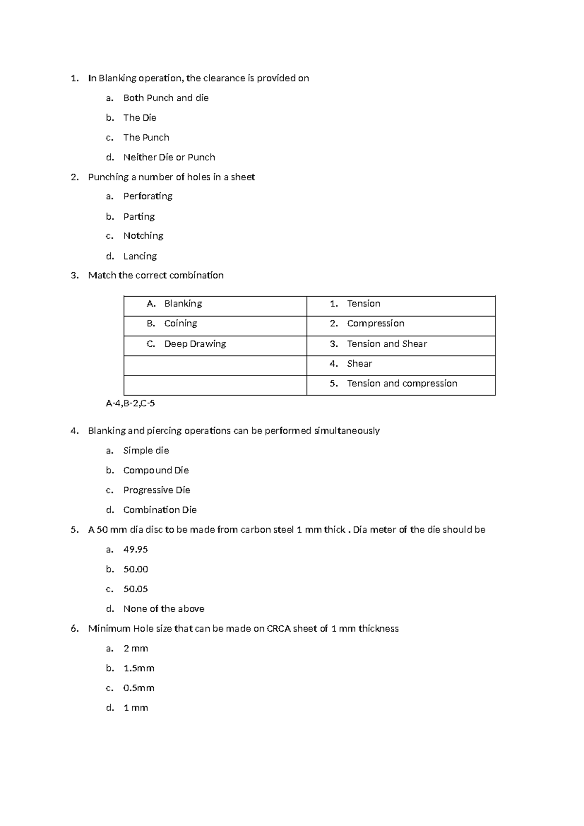 Sheet Metal Quiz Questionnaire - Key Concepts and Operations - Studocu