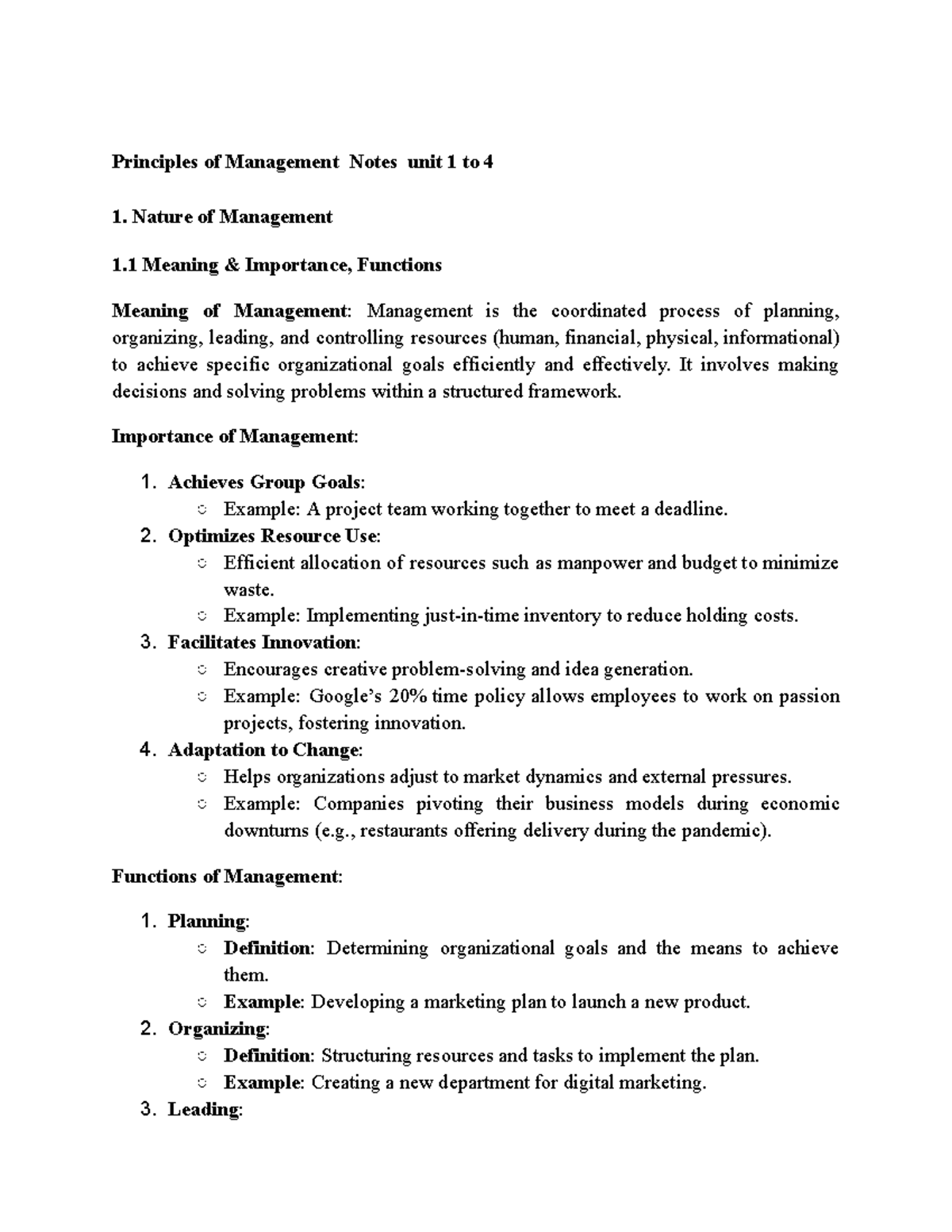 POM unit 1 to 4 - im notes to AC - Principles of Management Notes unit ...