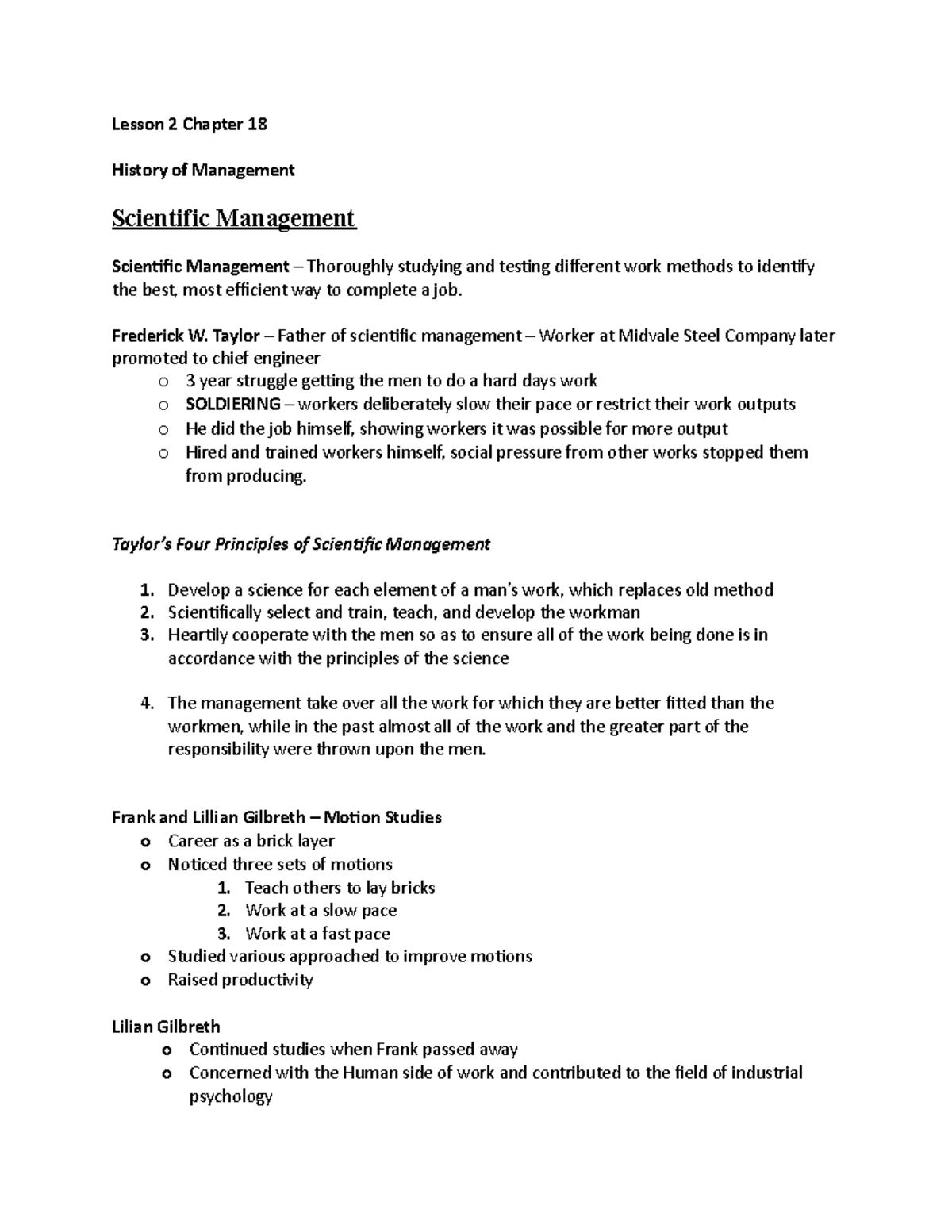 Lesson 2: Chapter 18 - The Evolution of Management Theories - Studocu