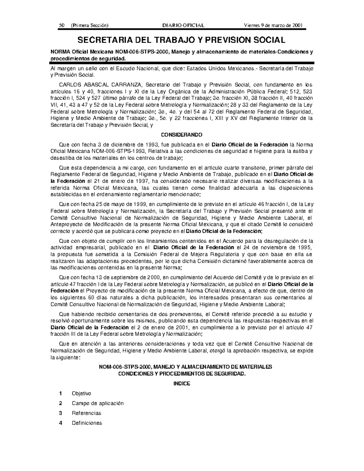 NOM 006 STPS 2000 - Manejo y Almacenamiento de Materiales en Seguridad ...