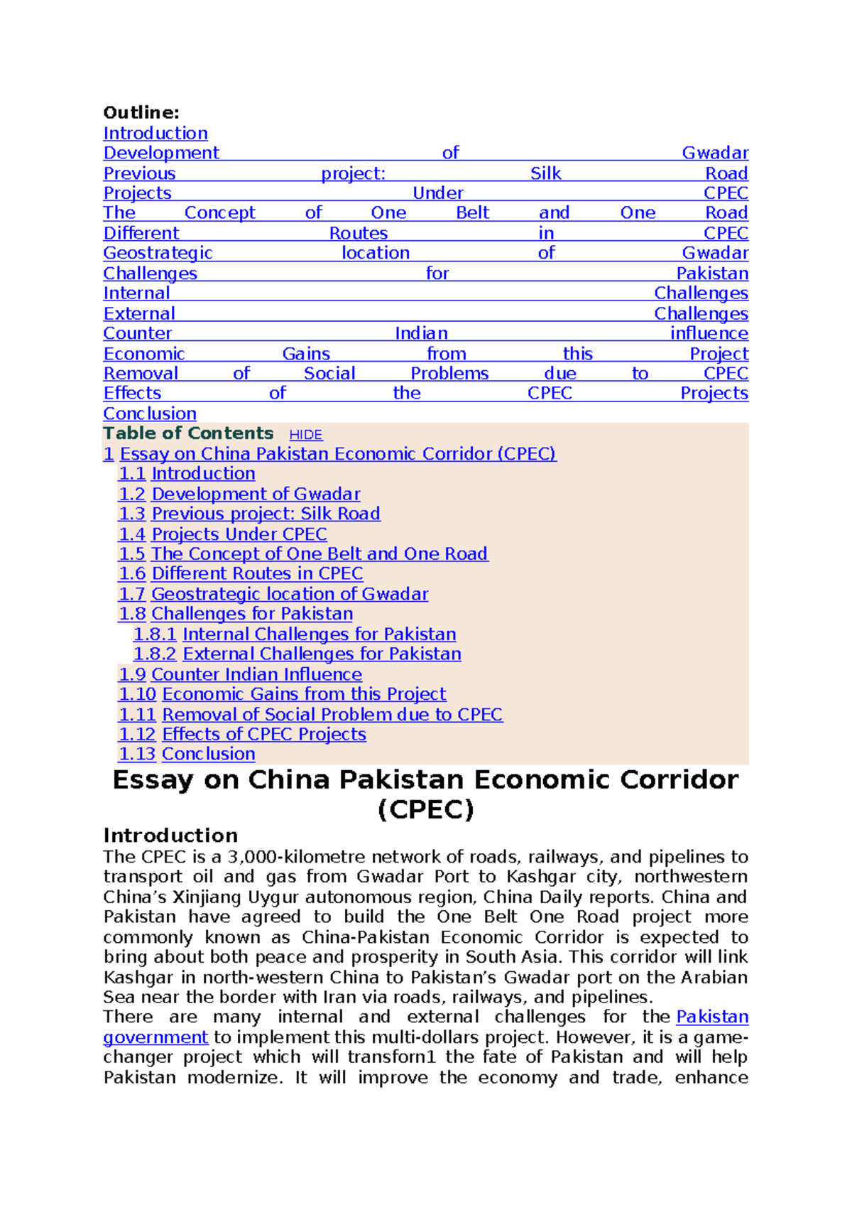 CPEC Essay Notes: Understanding the China-Pakistan Economic Corridor ...