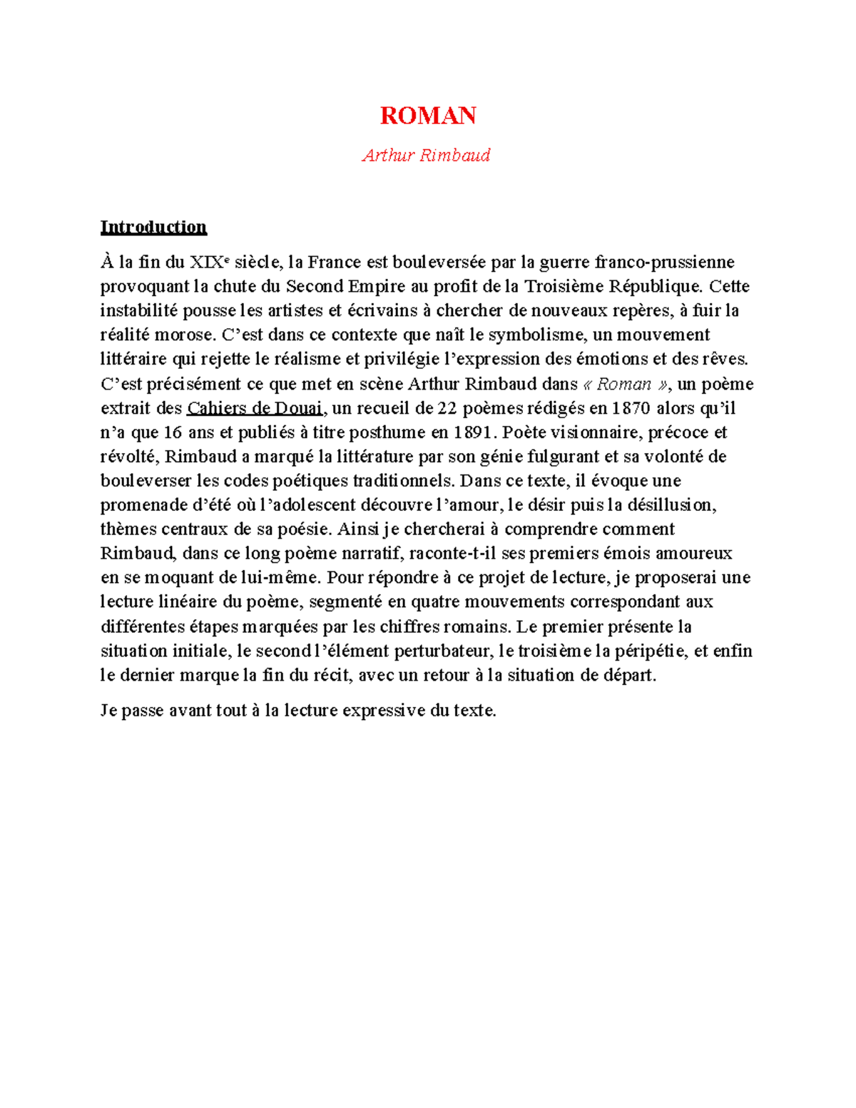 Analyse Linéaire du Poème 