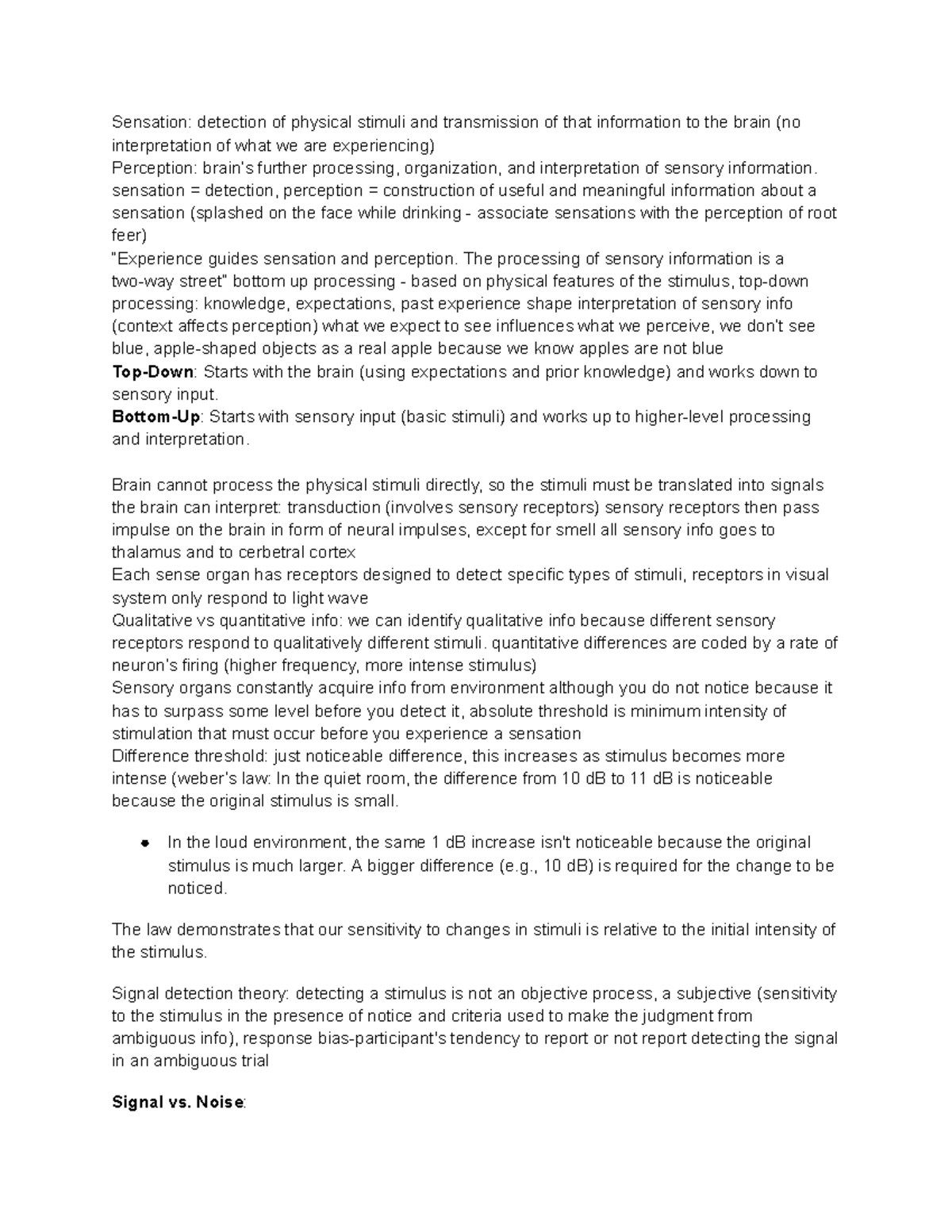 Psych Exam 2 Prep: Sensation and Perception Insights - Studocu