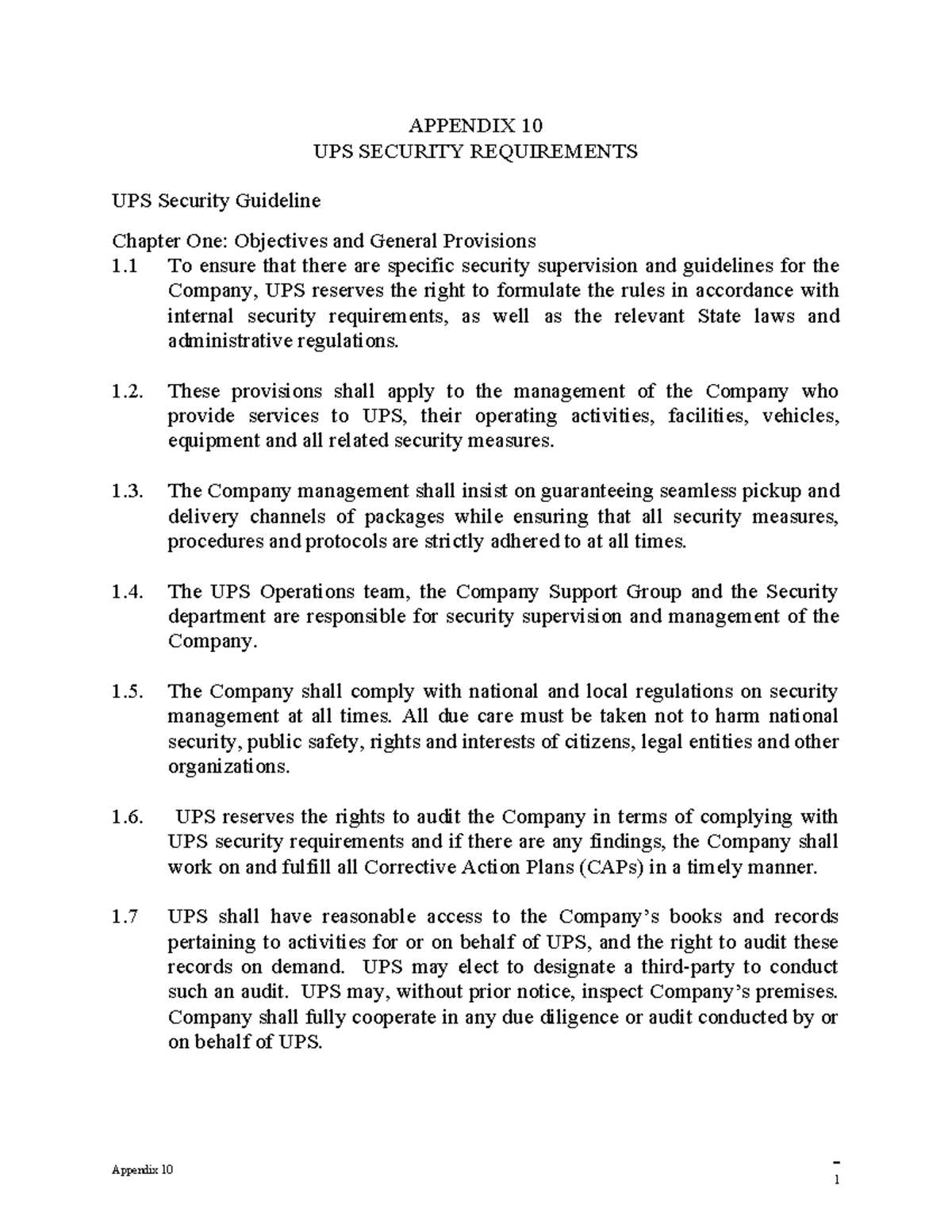APPENDIX 10: UPS Security Requirements and Guidelines for Logistics ...