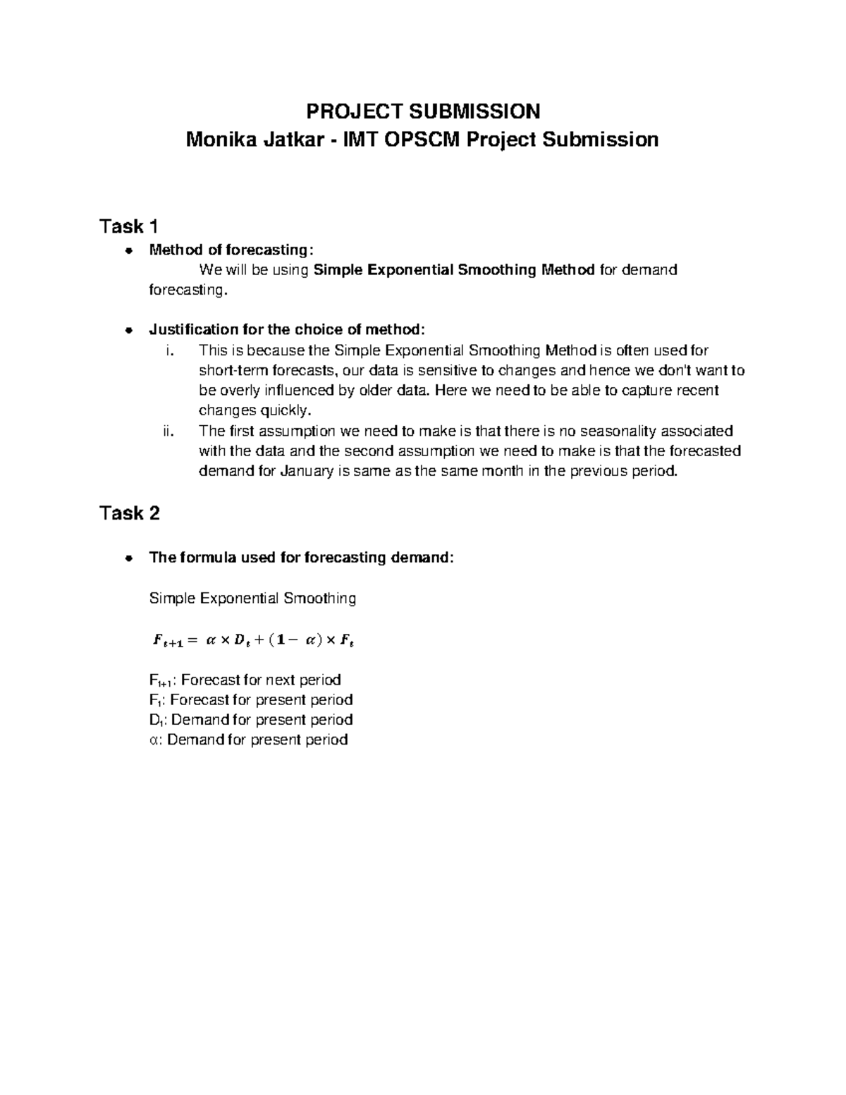 OPSCM Project Submission by Monika Jatkar: Forecasting Insights - Studocu