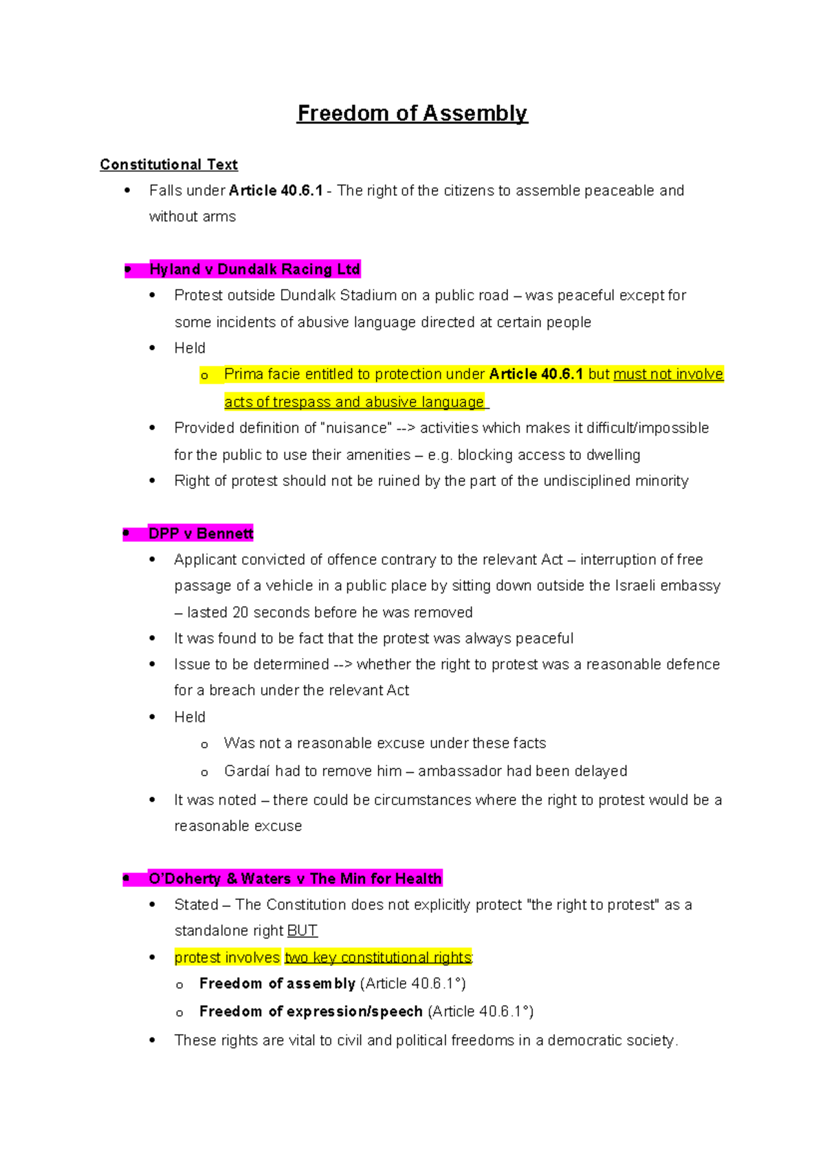 19. Freedom of Assembly Notes: Constitutional Rights & Case Law ...